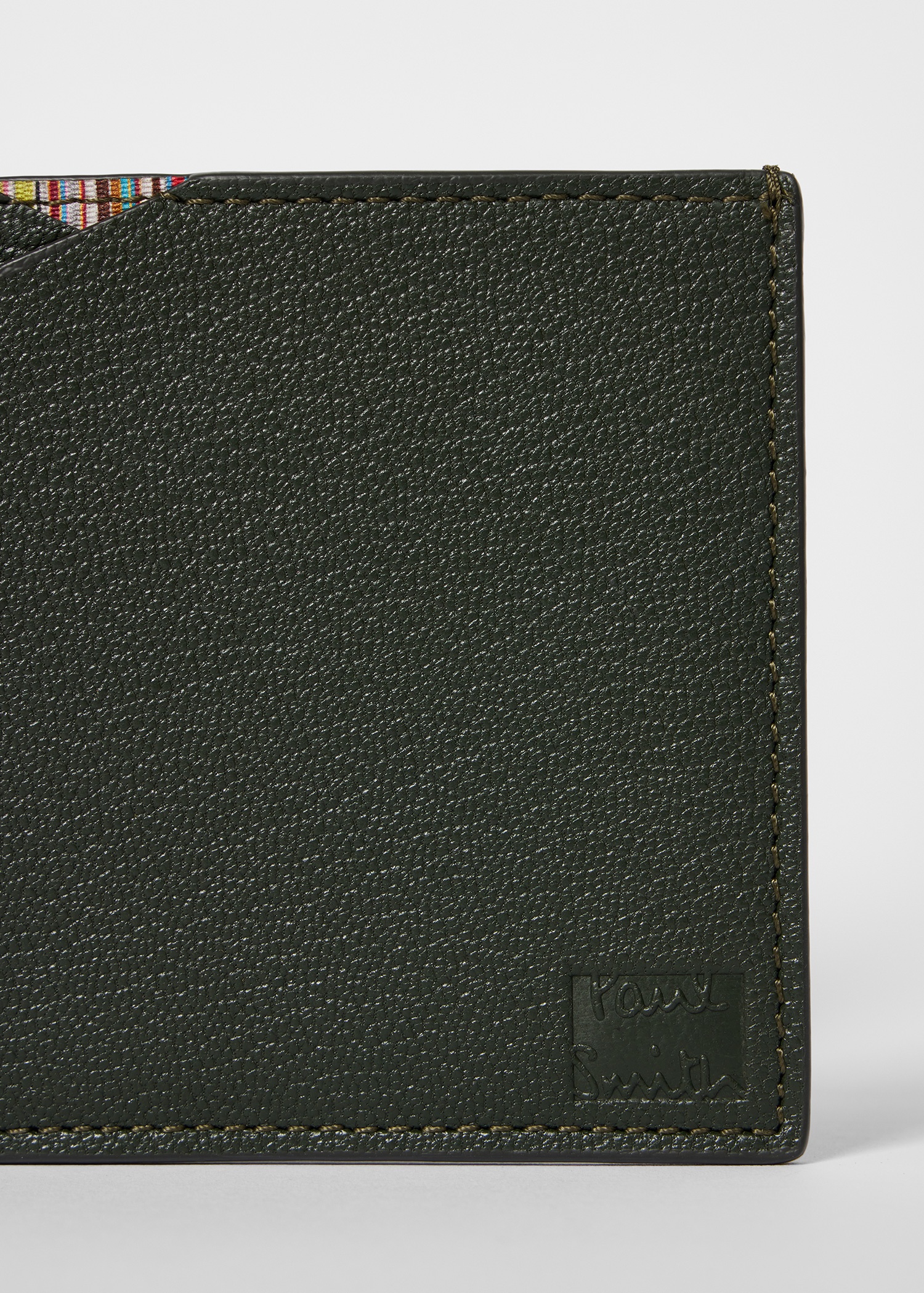 Dark Green Grained Leather Compact Billfold Wallet - 3
