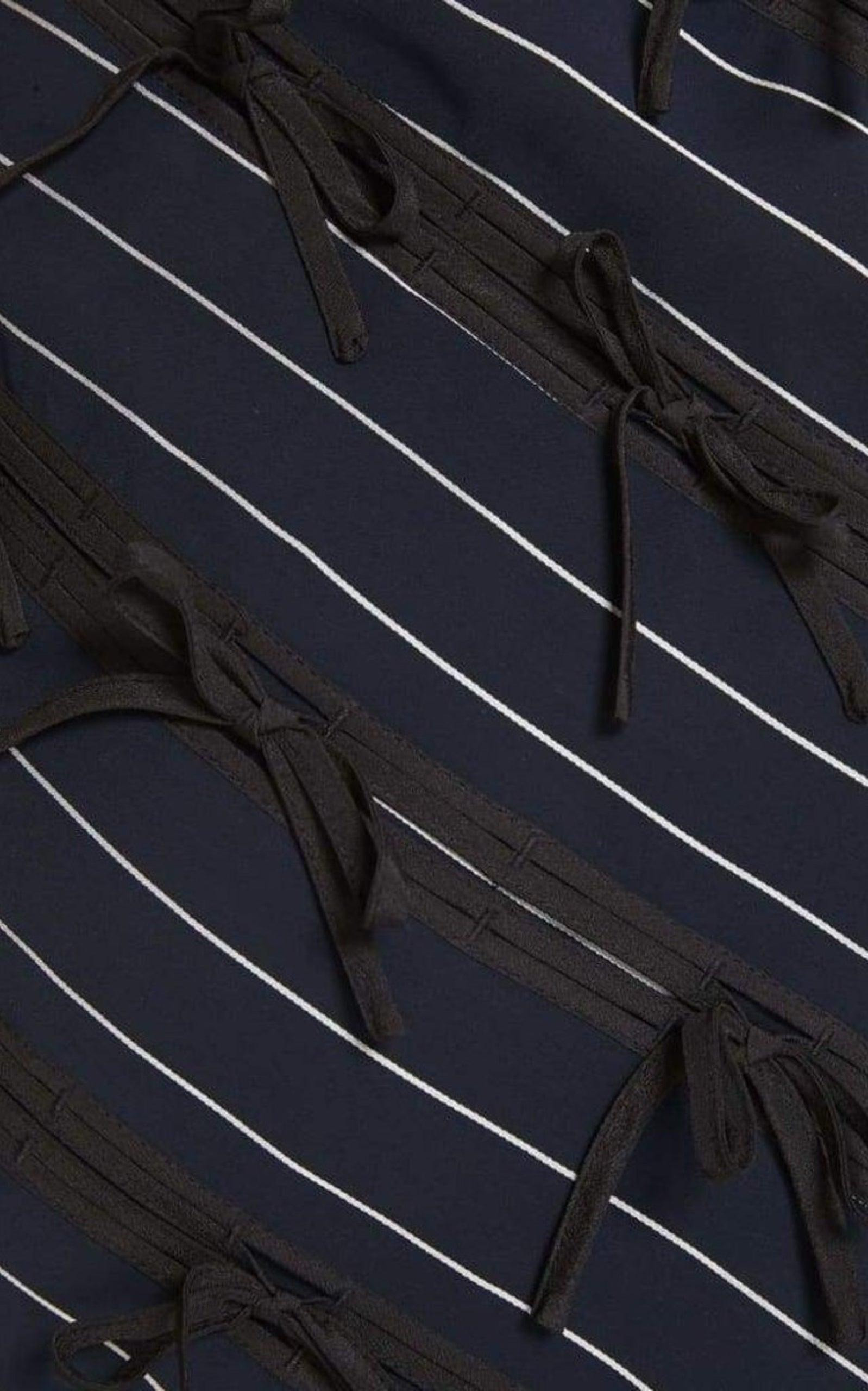 Pinstripe Ribbon Asymmetric Panelled Mini Skirt - 6