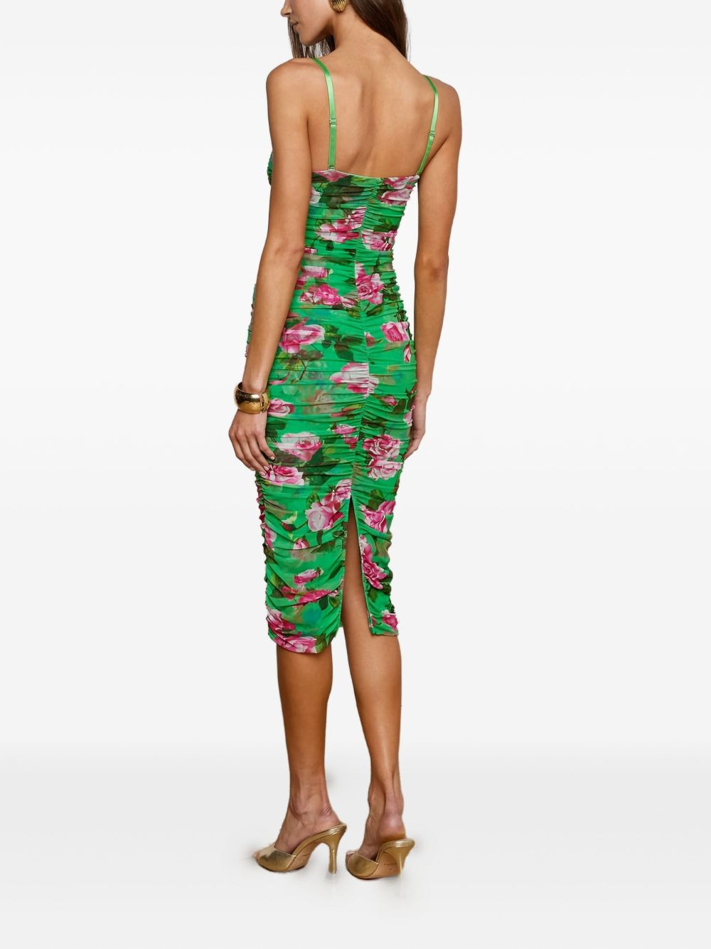 Caprice rose-print ruched midi dress - 4