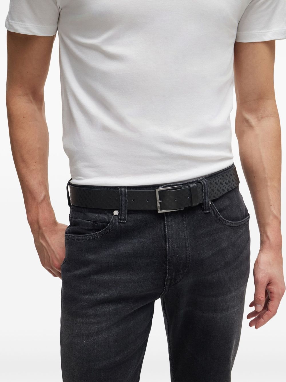 monogram-embossed leather belt - 4