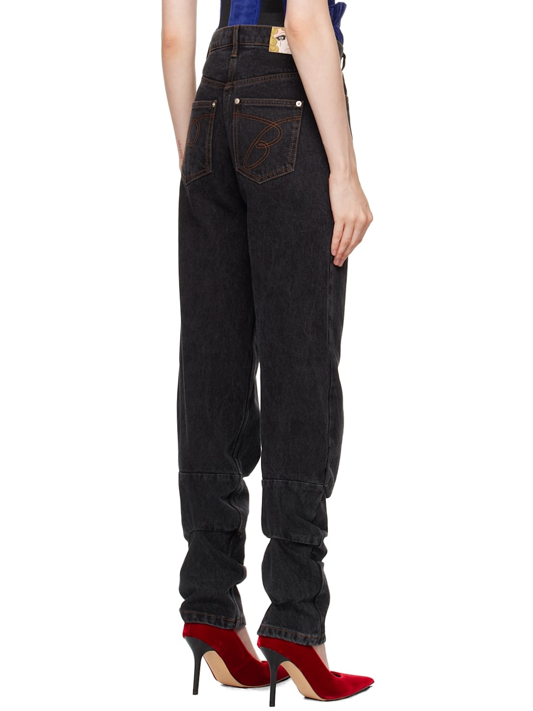 Black Tuck Detail Pegged Jeans - 3