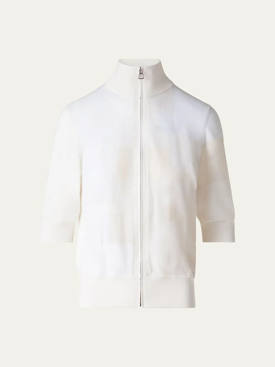 Trapeze Jacquard Elbow-Sleeve Zip Cardigan - 1