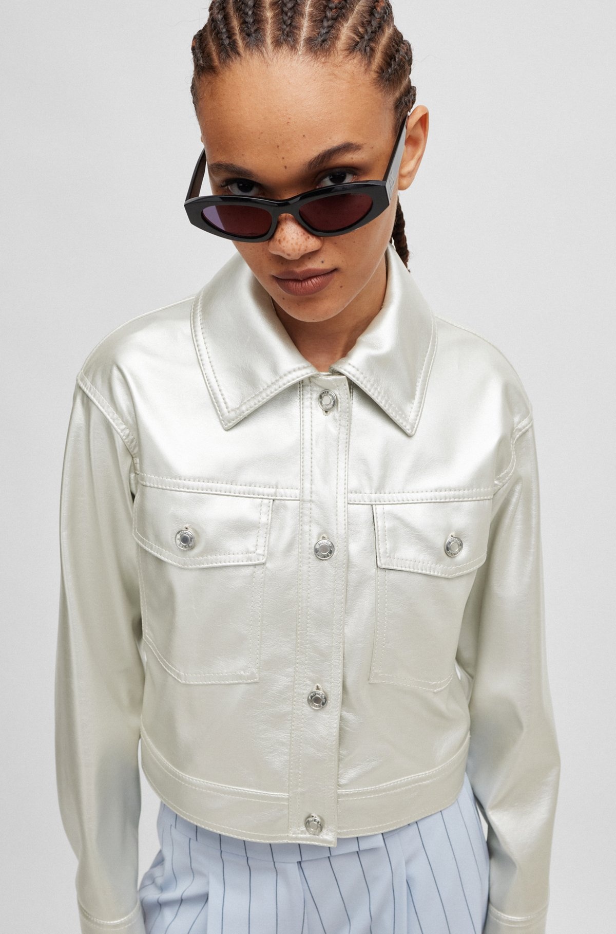 RELAXED-FIT JACKET IN METALLIC FAUX LEATHER - 5