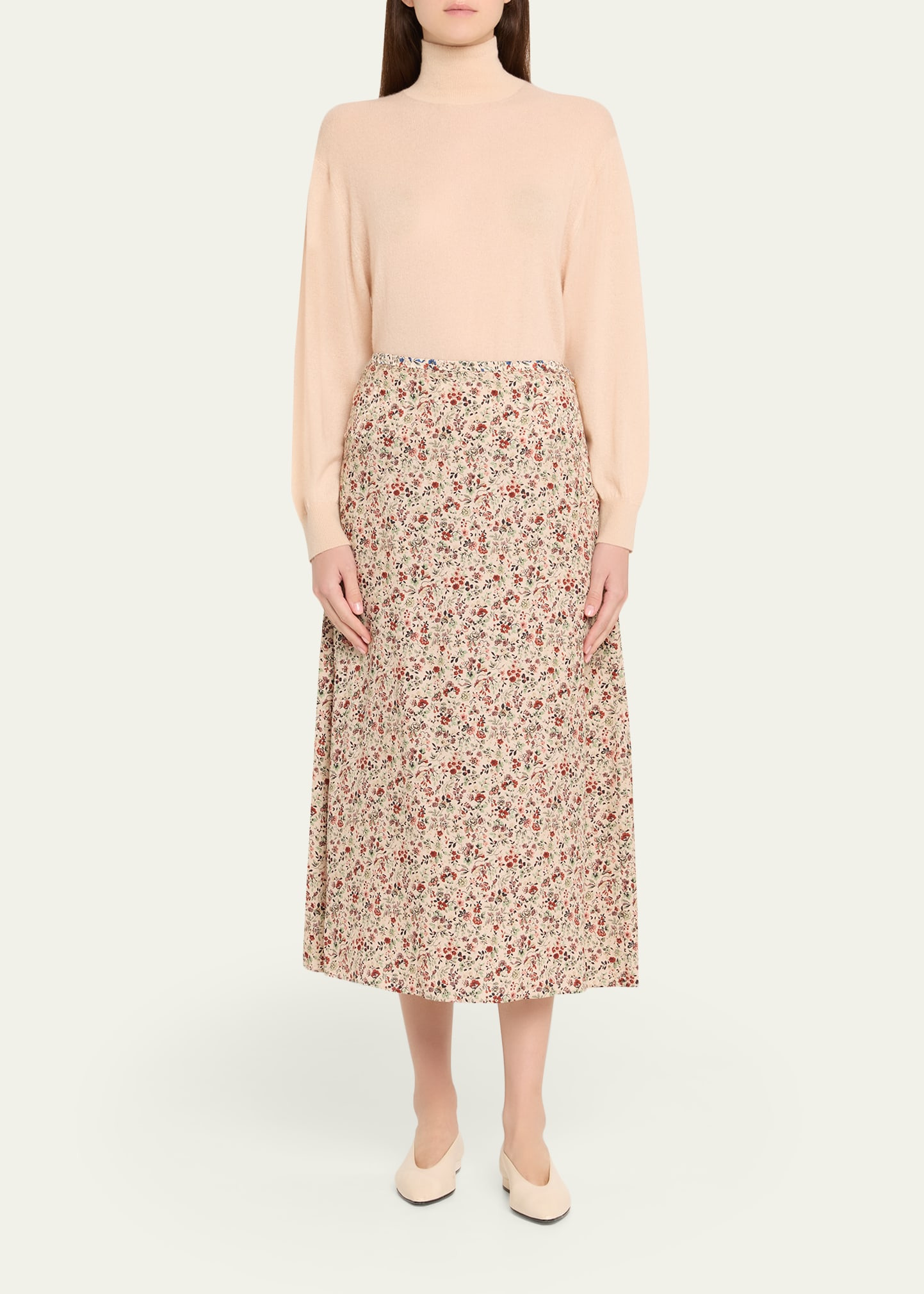 Simona Floral-Print Silk Twill Midi Skirt - 2