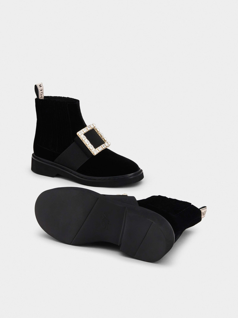 Viv' Rangers Strass Buckle Chelsea Booties in Velvet 6