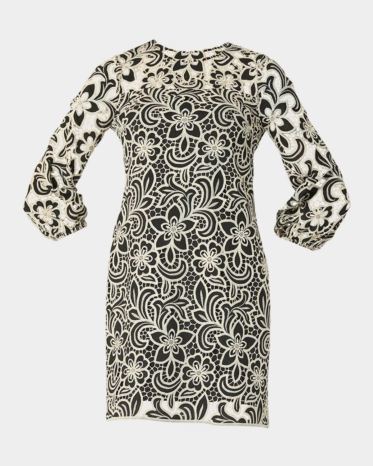 Holland 3/4-Sleeve Floral Lace Mini Dress - 1
