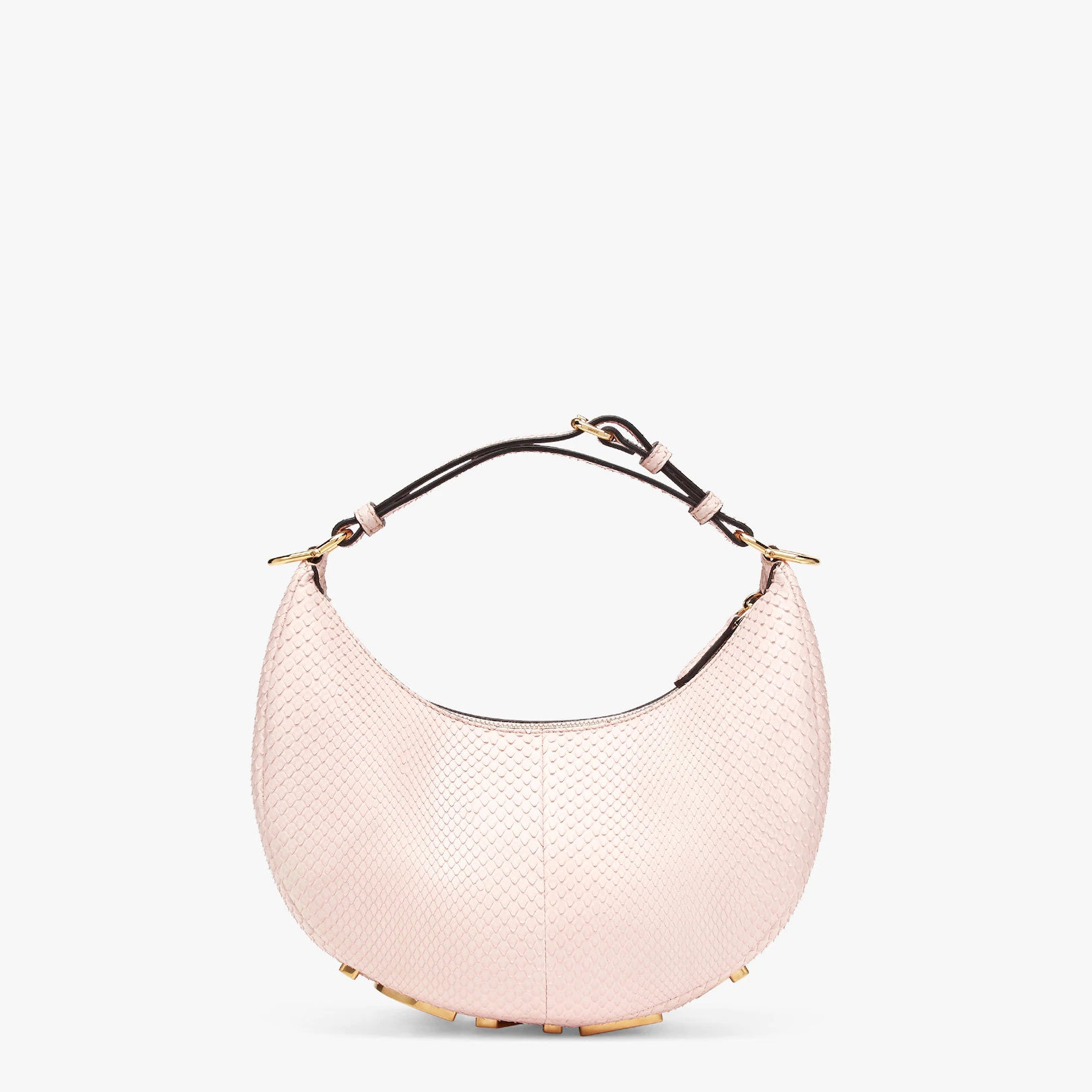 Small hobo bag made of exquisite pale pink python leather, with vintage gold metal FENDI lettering v - 3
