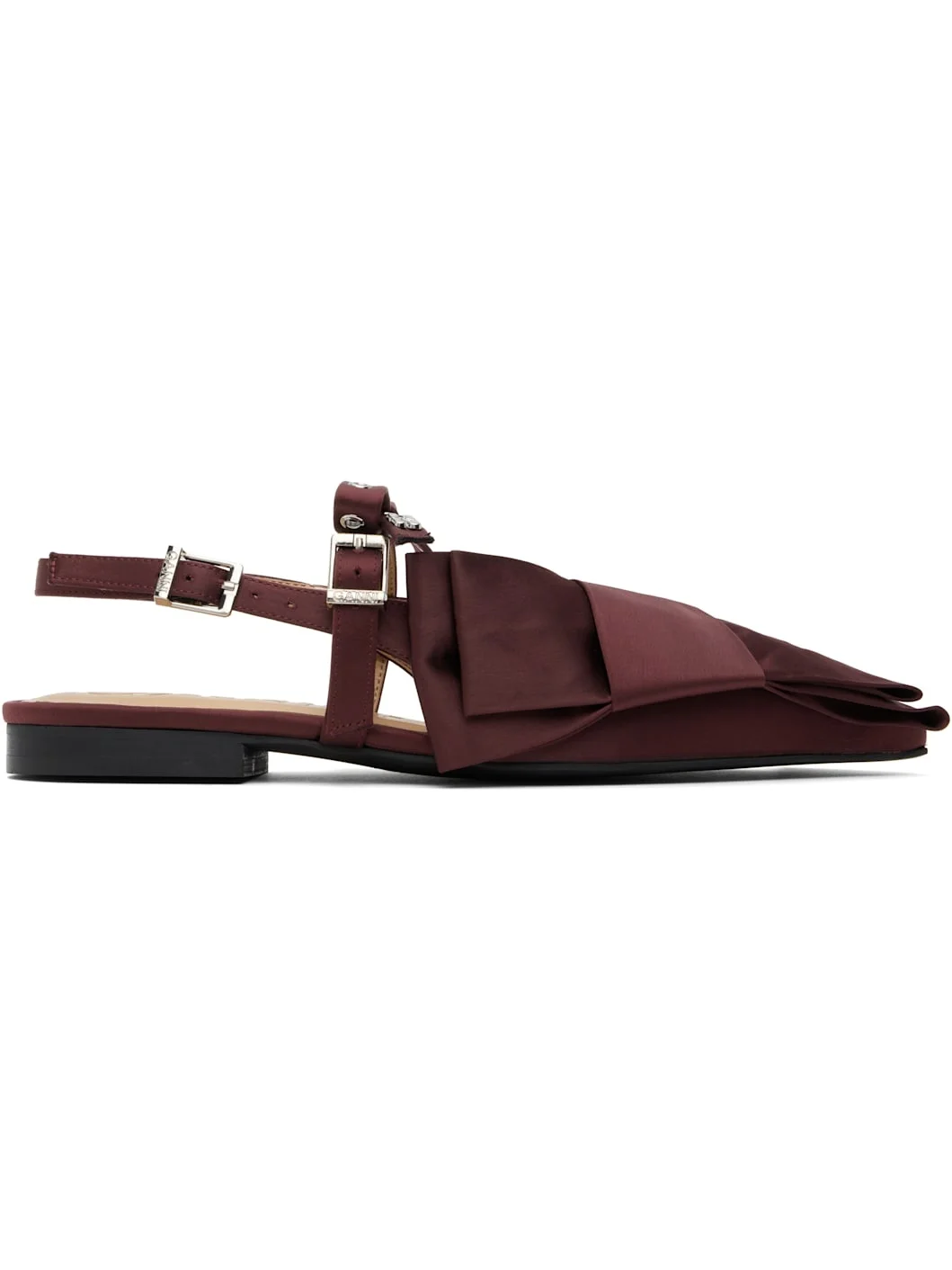 Burgundy Big Bow Slingback Flats - 1
