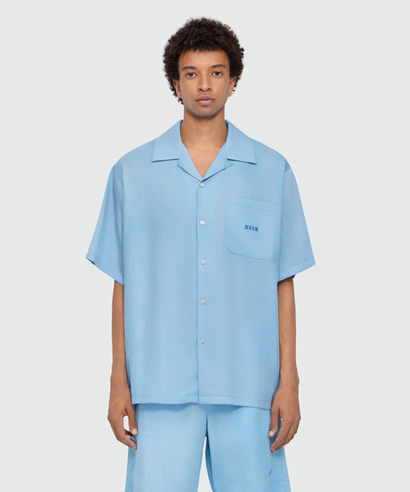 MSGM Light blue bowling short-sleeve lyocell shirt with tie-dye effect and embroidered logo on the chest outlook