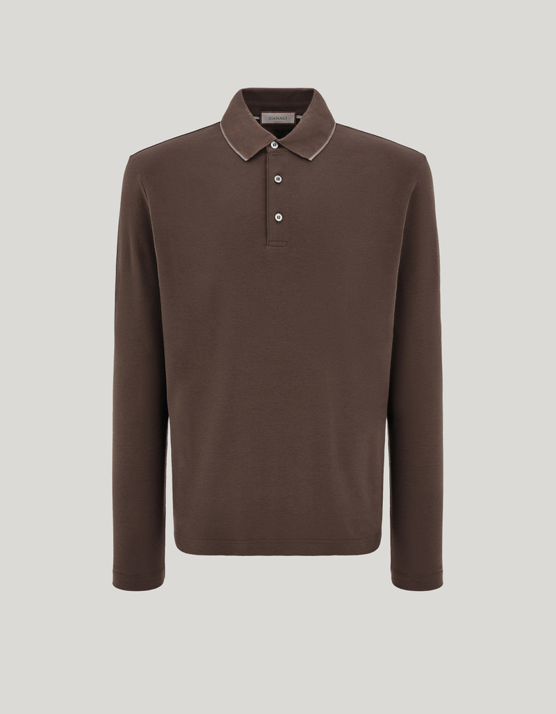 BROWN COTTON AND CASHMERE T-SHIRT WITH CONTRASTING PROFILES 1