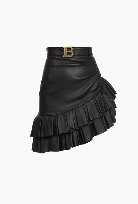 Short black leather asymmetrical high-waisted skirt - 1