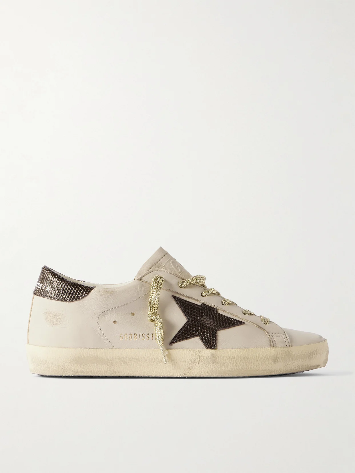 Super-star Metallic Croc-effect Leather-trimmed Distressed Leather Sneakers - 1