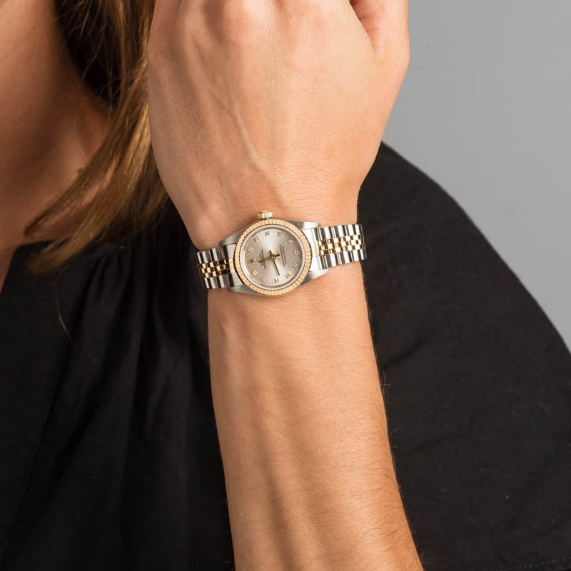 Ladies Rolex Oyster Perpetual 76193 Silver Diamond Dial - 5