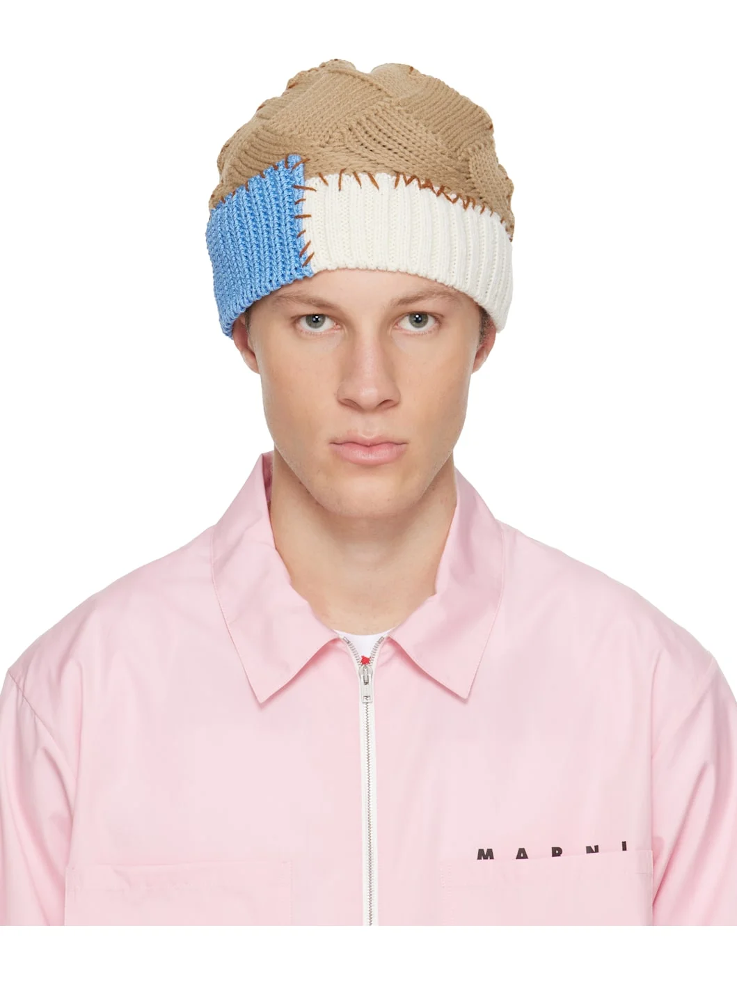 Beige Wool Mixed Knit Beanie - 1