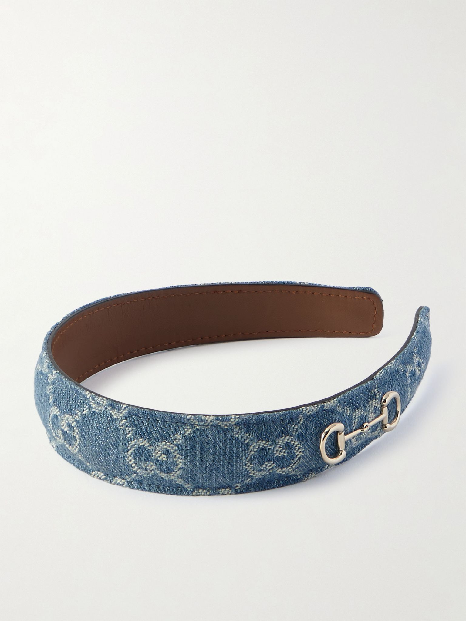 Horsebit-detailed denim-jacquard headband Blue - 1