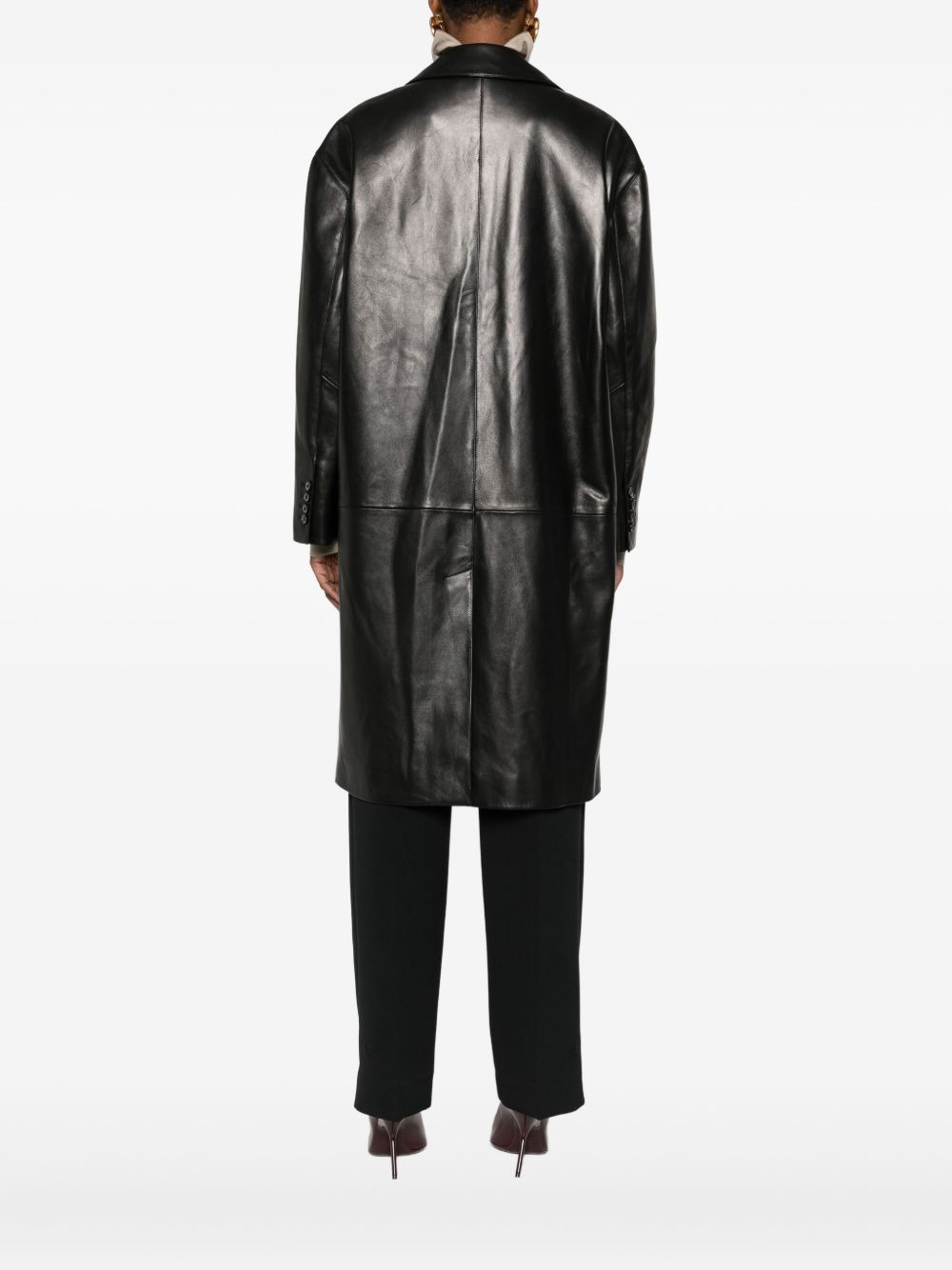 leather button-fastening coat - 4