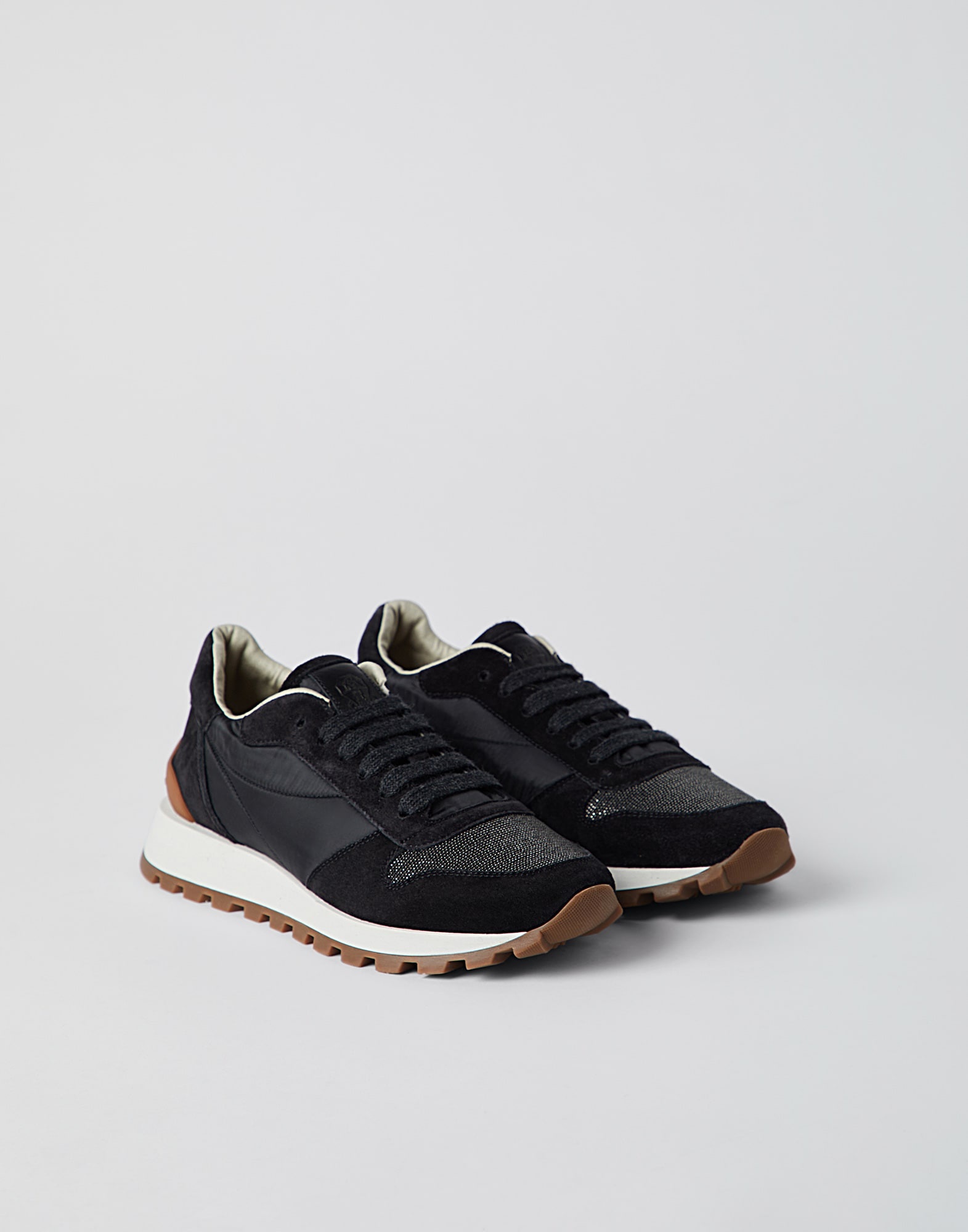 Suede and techno fabric runners with precious toe - 1