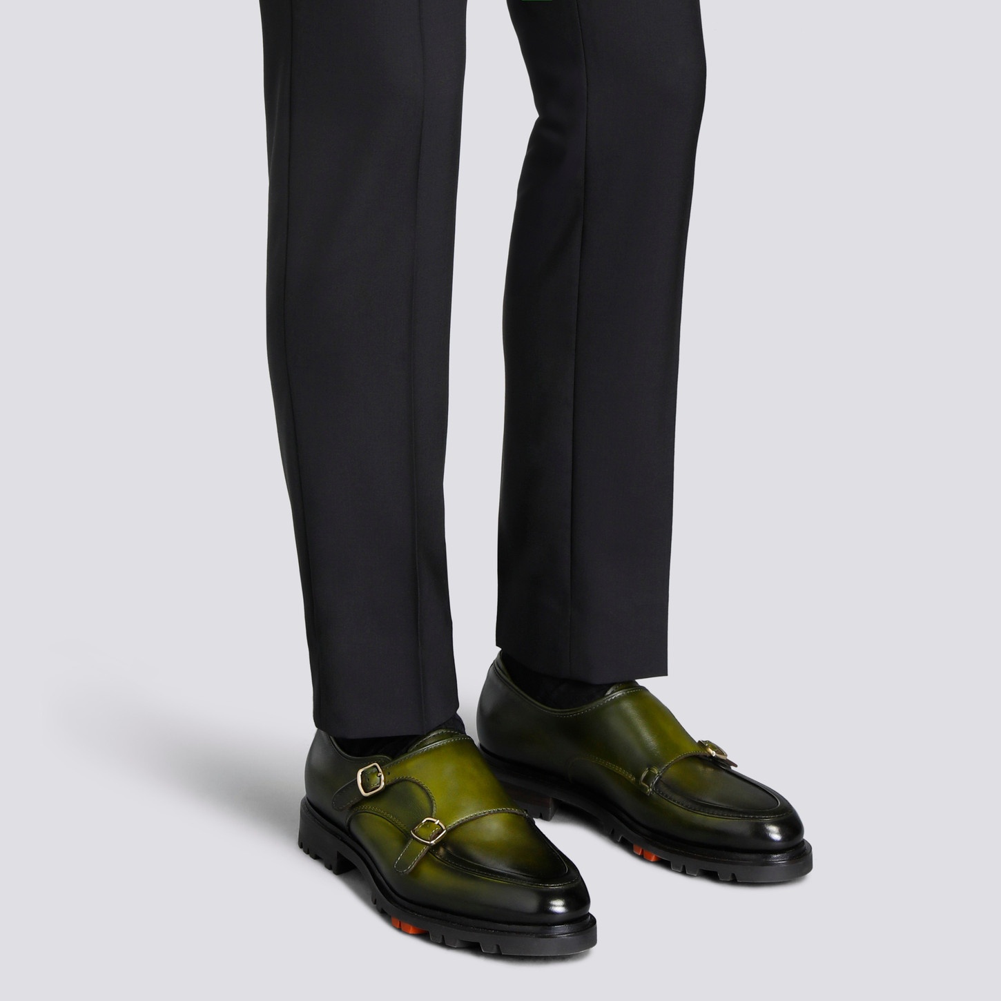 Men's green leather double-buckle shoe - 2