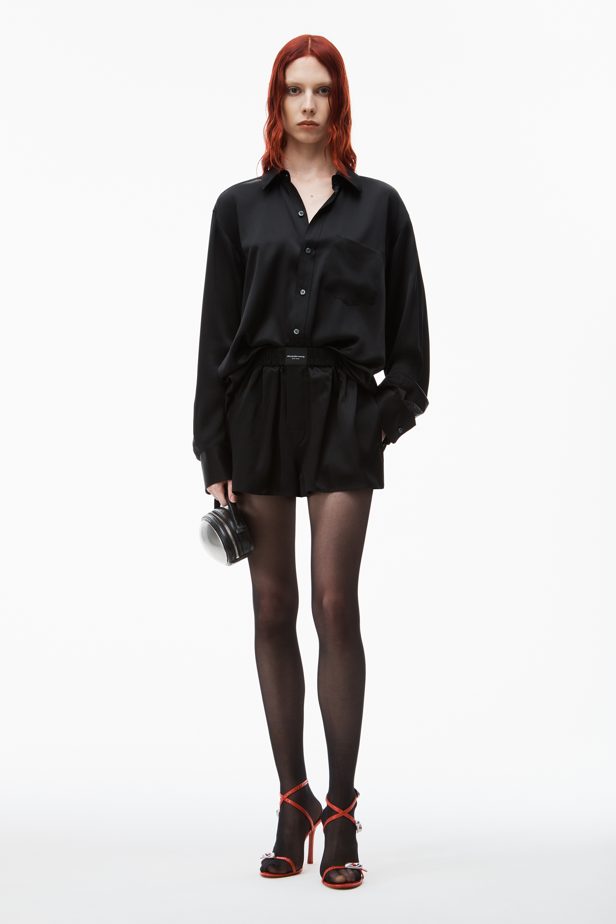 logo detailed button up boxer short romper in silk - 2
