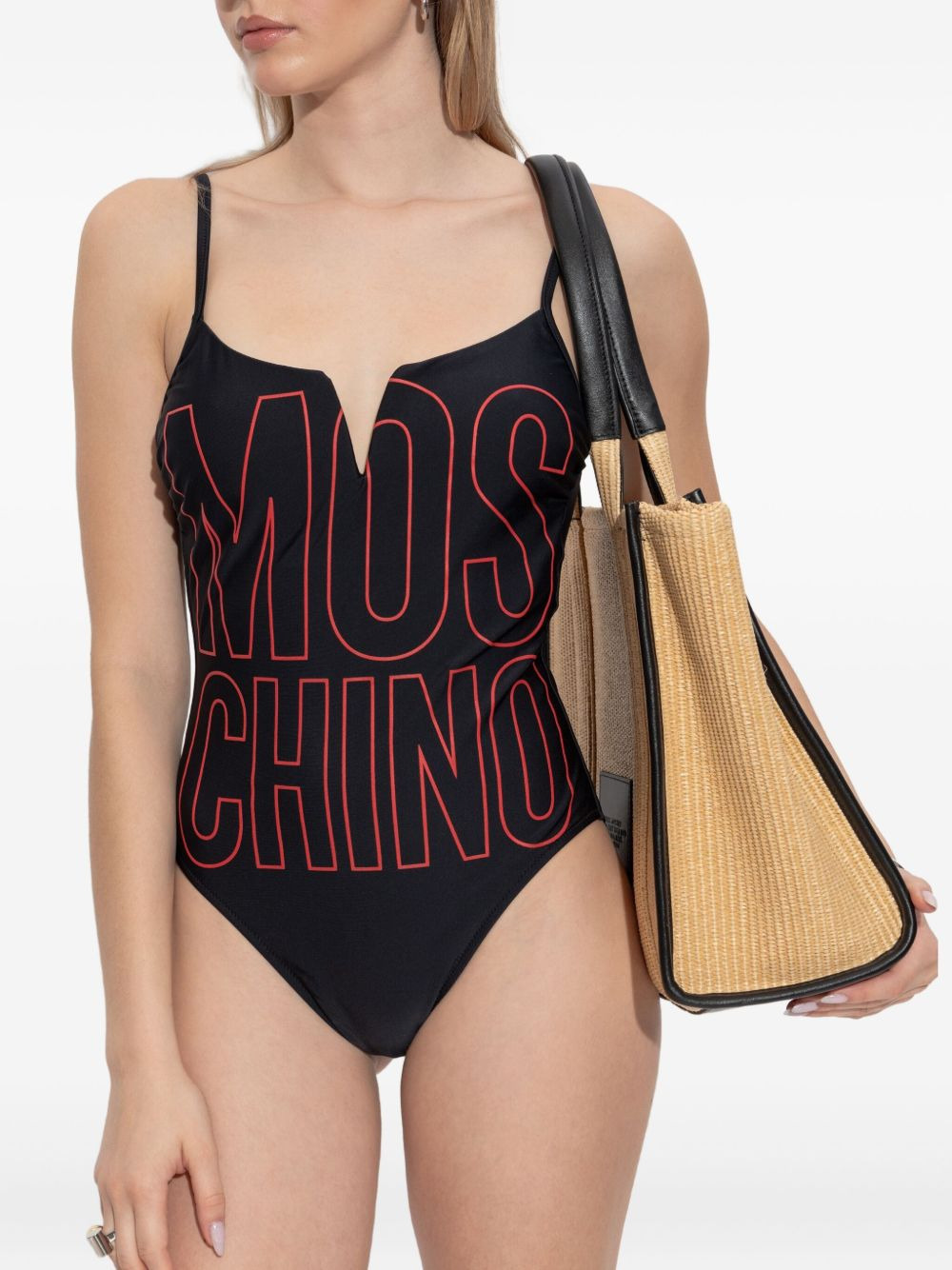 logo-print V-neck swimsuit - 4