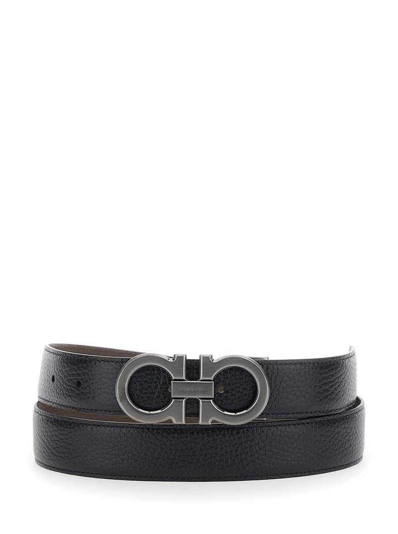 Ferragamo Gancini Buckle Leather Belt — Black 1