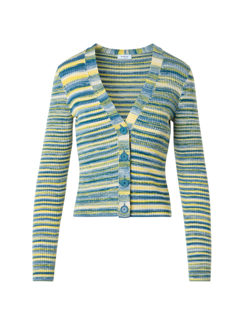 Women's Space-Dye Ribbed Merino Wool Cardigan - Sky Blue Multi 1