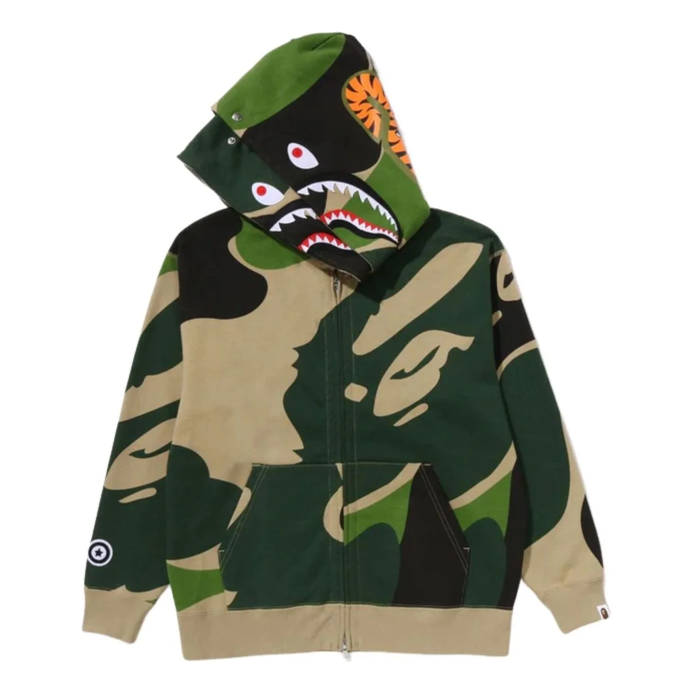 A Bathing Ape Mega ABC Camo Double Shark Relaxed Fit Full Zip Hoodie 'Green' 1L80-115-306-GRN - 1