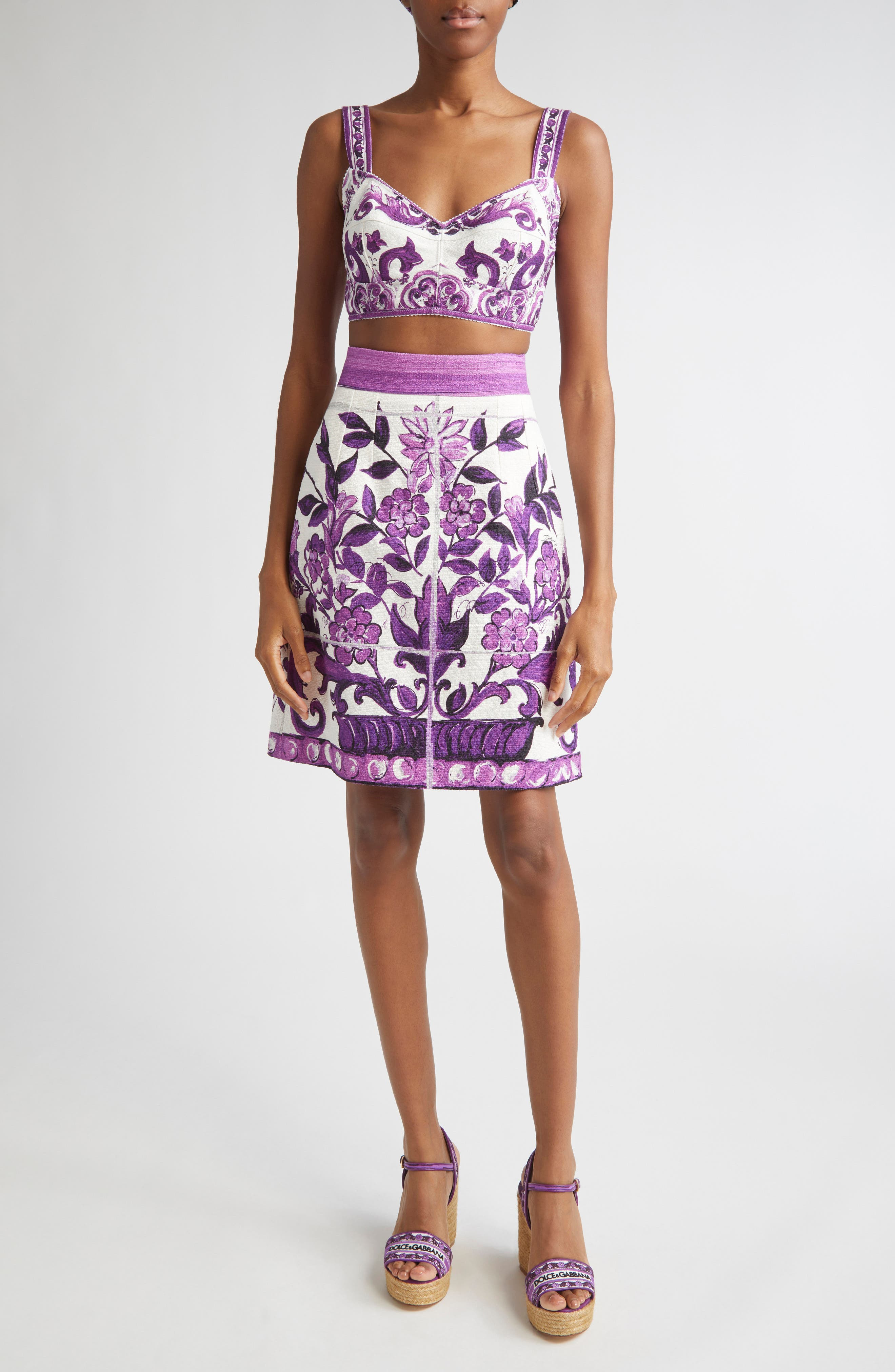 Dolce&Gabbana Majolica Print A-Line Skirt in Ip3Tn Mix Maiolica Viola at Nordstrom - 2
