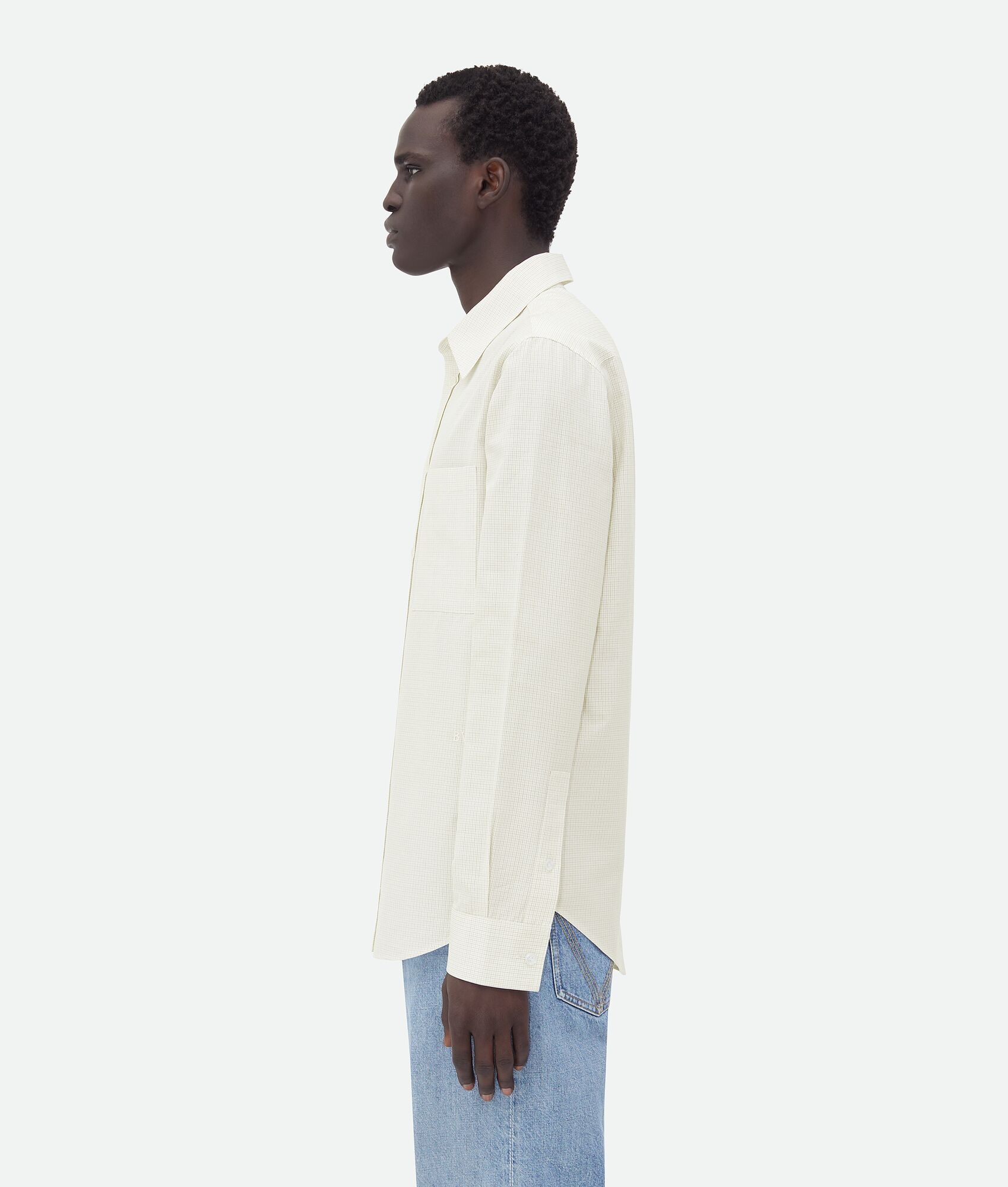 Cotton Linen Check Shirt With "BV" Embroidery - 2