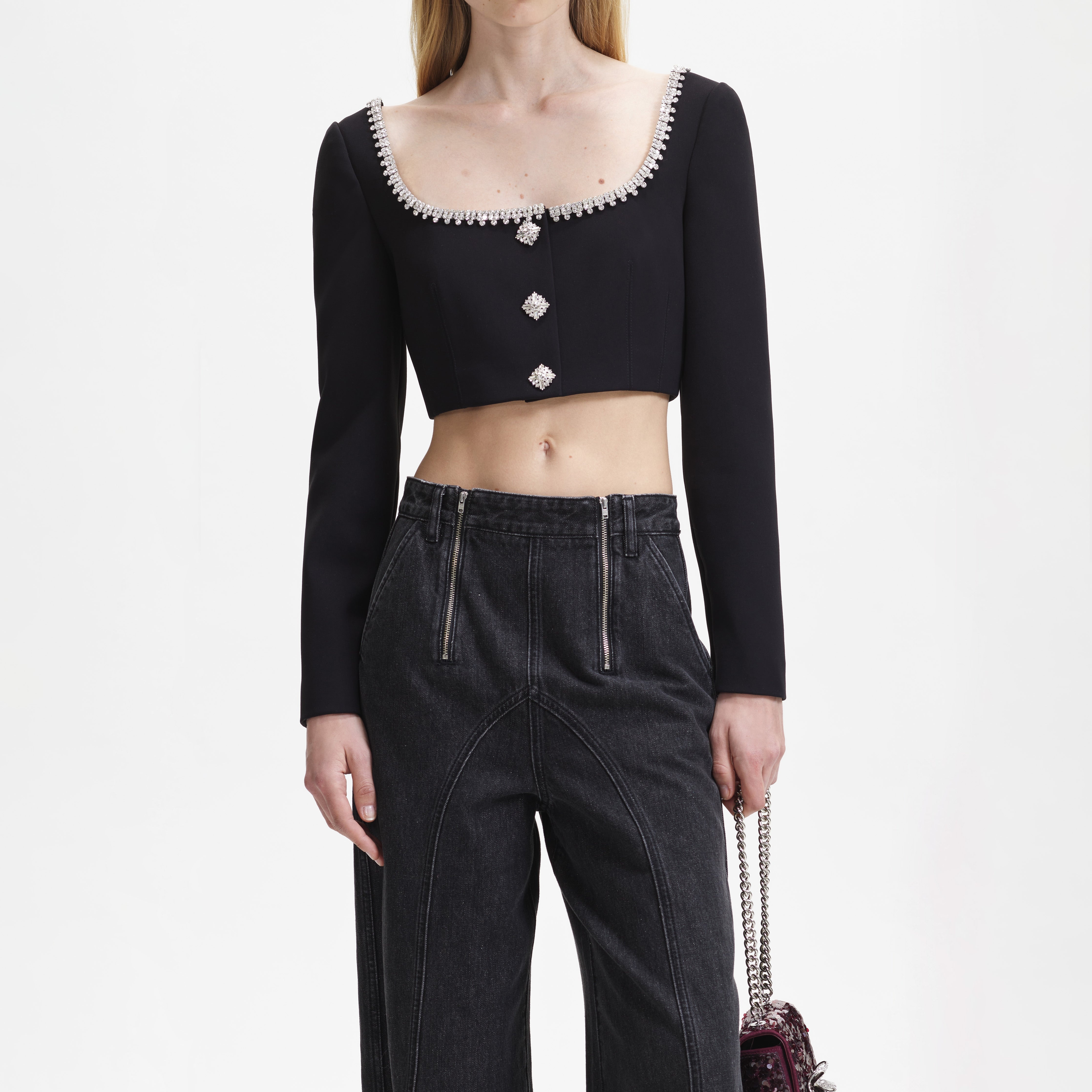 Black Wide Leg Stitch Detail Jeans - 4