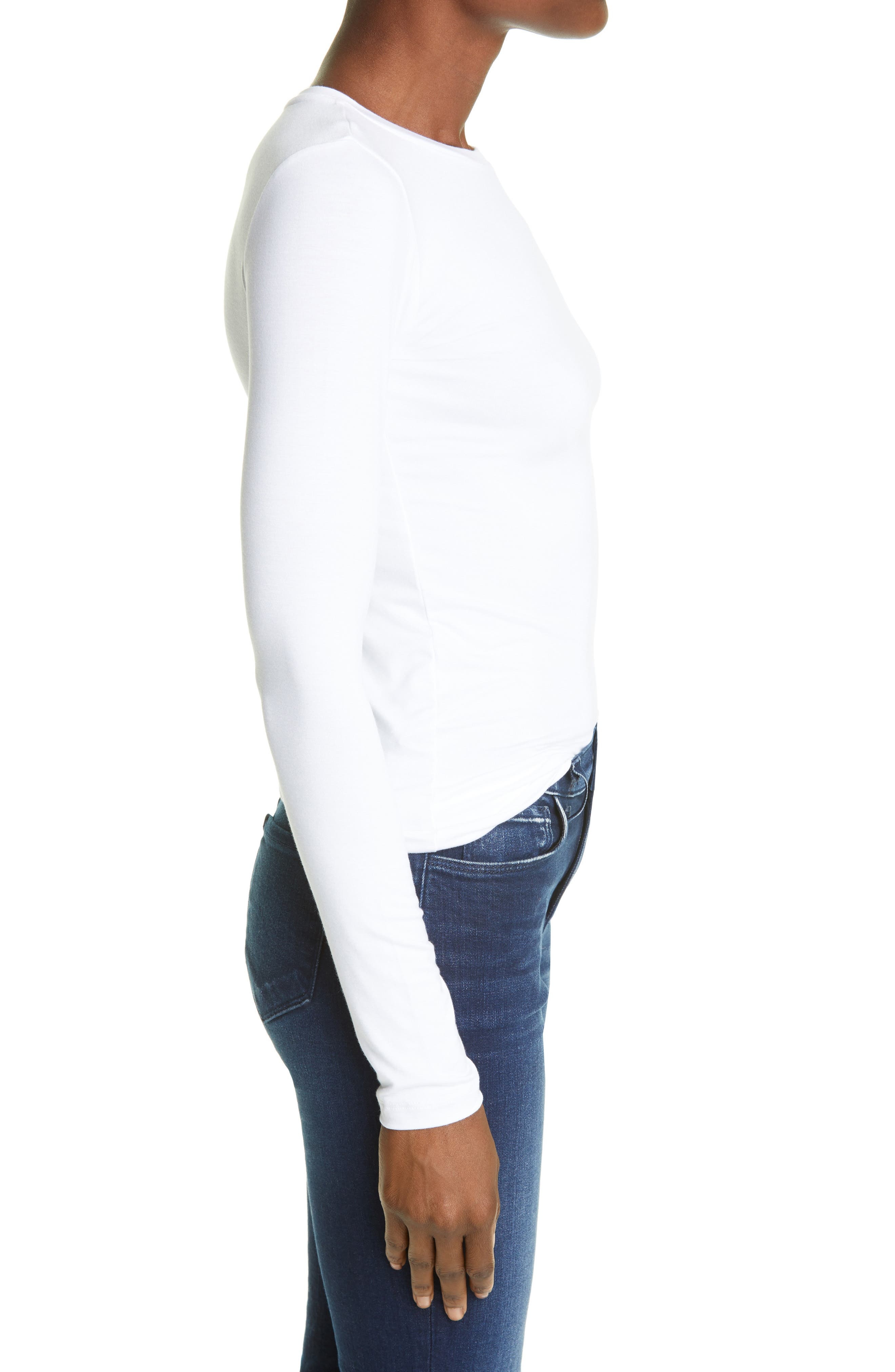 L'AGENCE Tess Long Sleeve Stretch Jersey Top in White at Nordstrom - 3