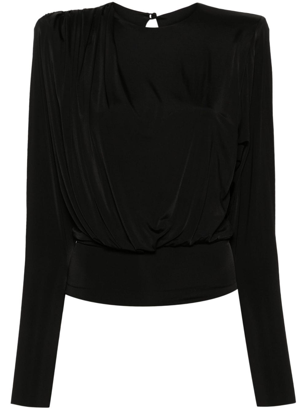 draped long-sleeve blouse - 1