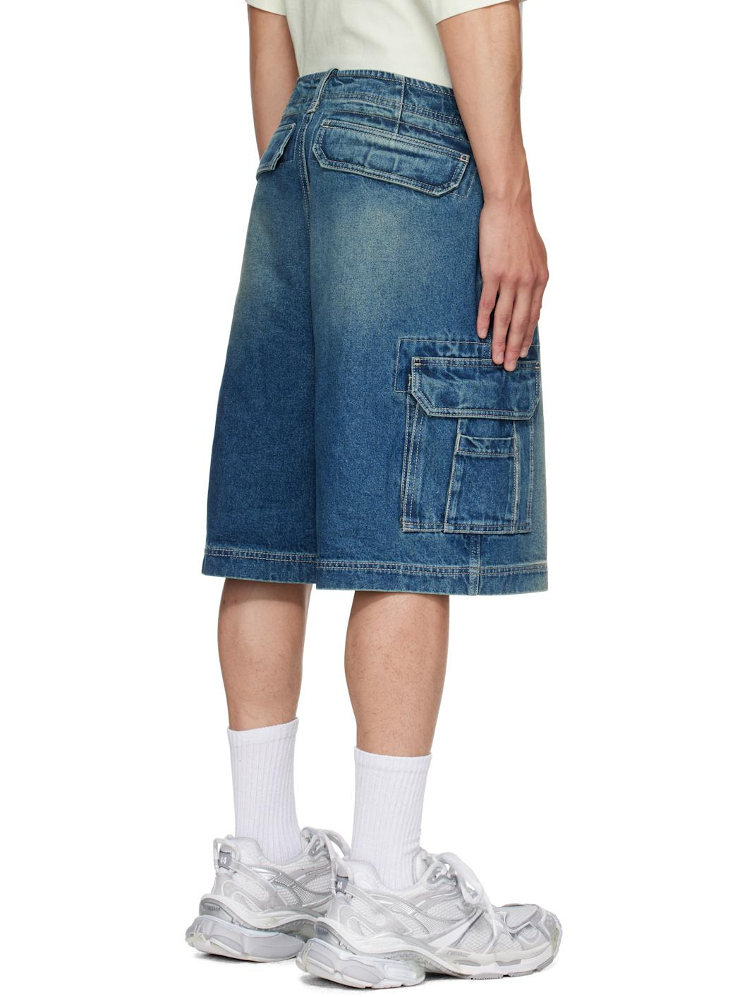Blue Hip-Hop Denim Cargo Shorts - 3