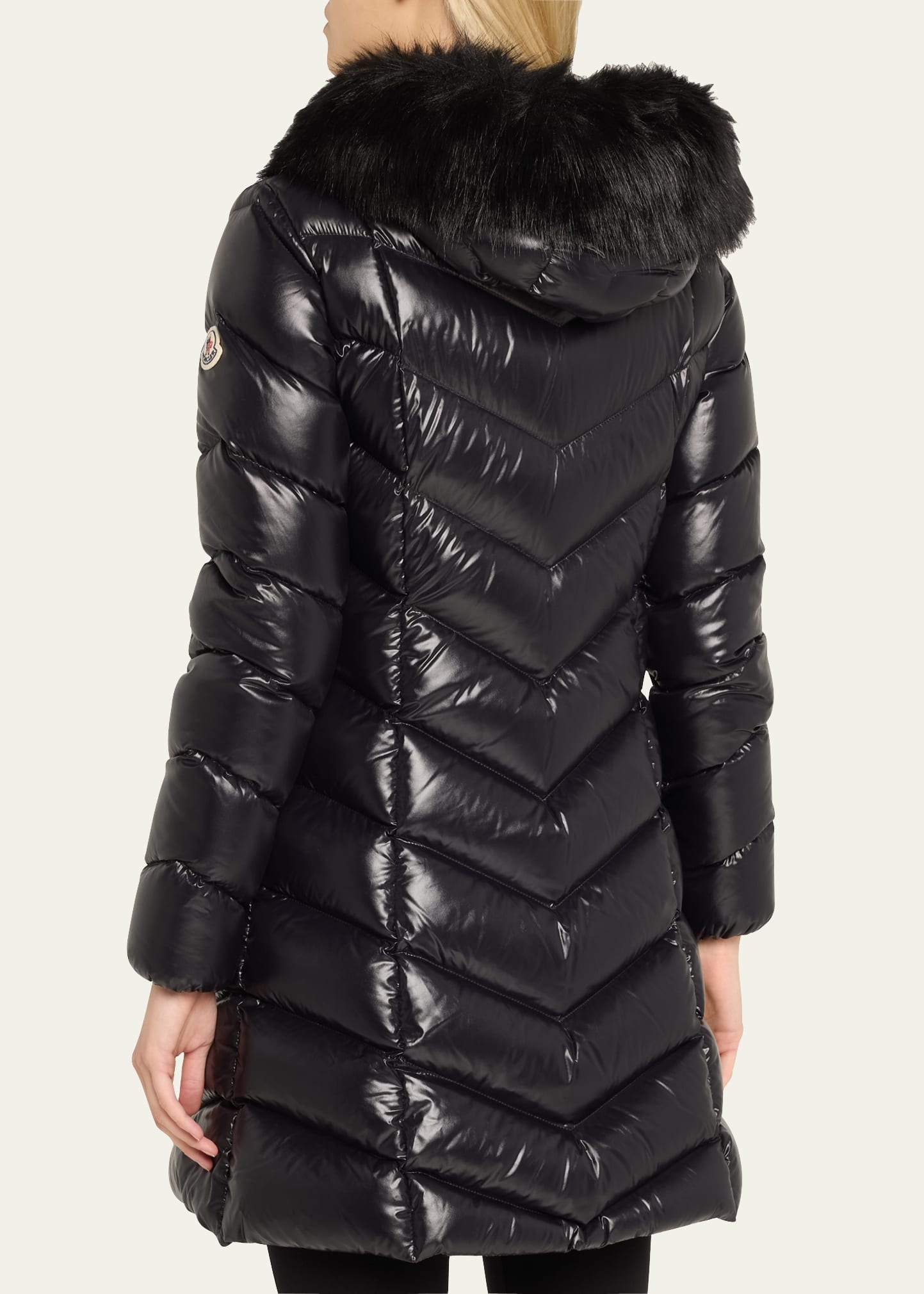 Fulmarus Chevron-Quilted Long Puffer Coat with Faux Fur Trim - 3