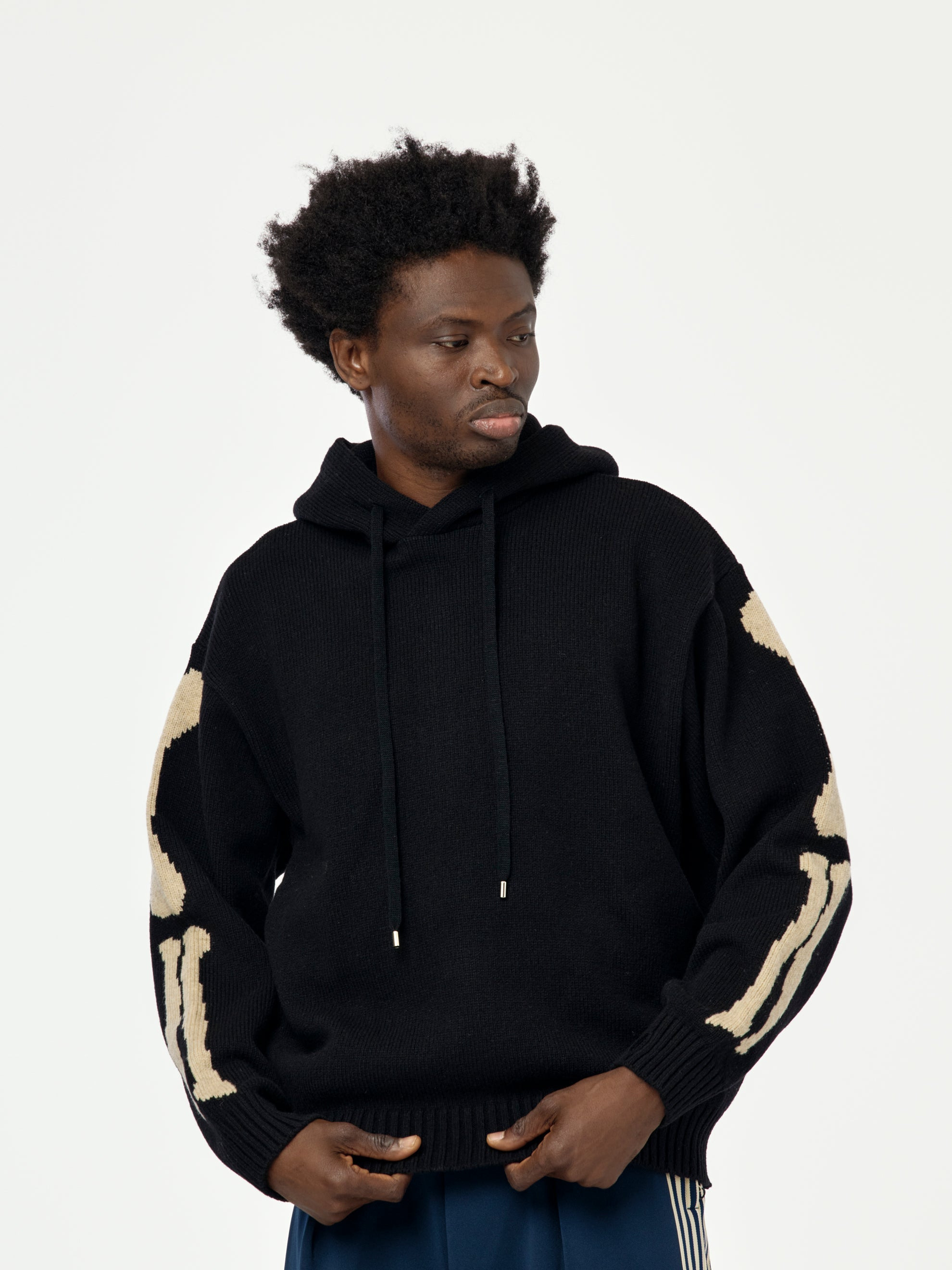 5G WOOL BONE HOOD SWEATER (BLACK) - 3
