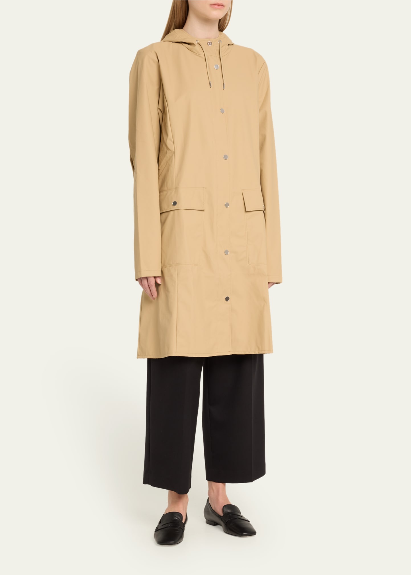 Curve Belted Trench Coat with Drawstring Hood - 4