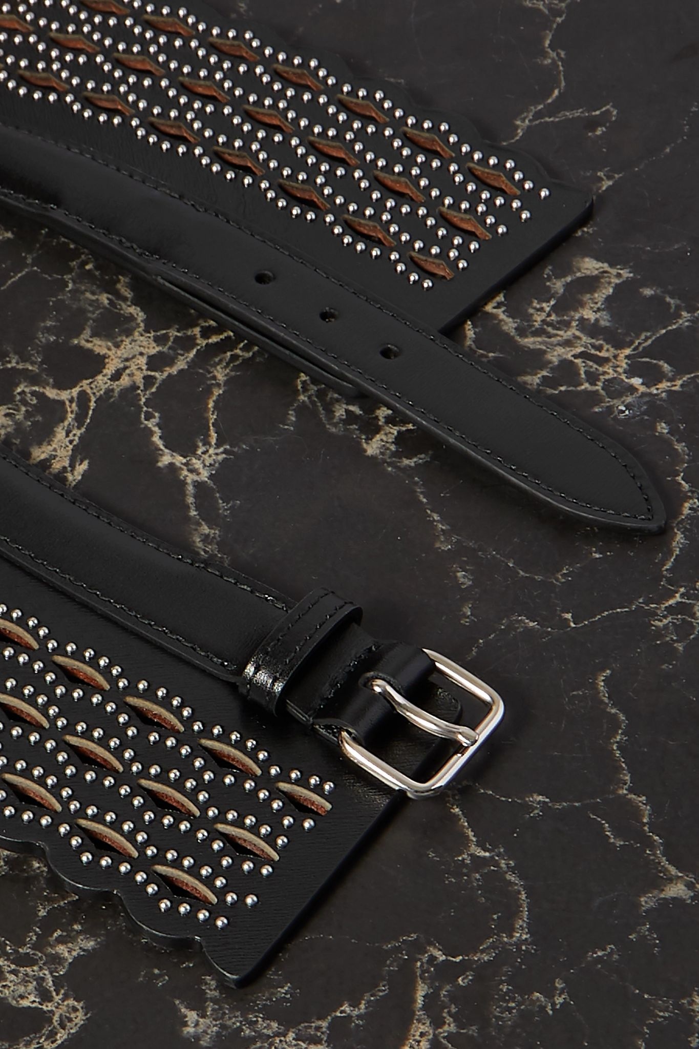 Studded laser-cut leather waist belt - 3