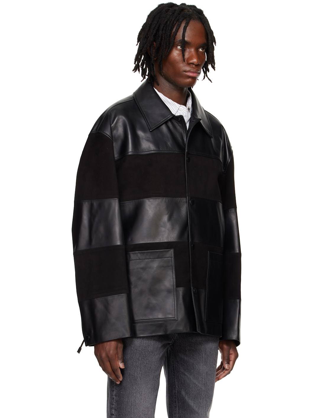 Black Block Leather Jacket - 2