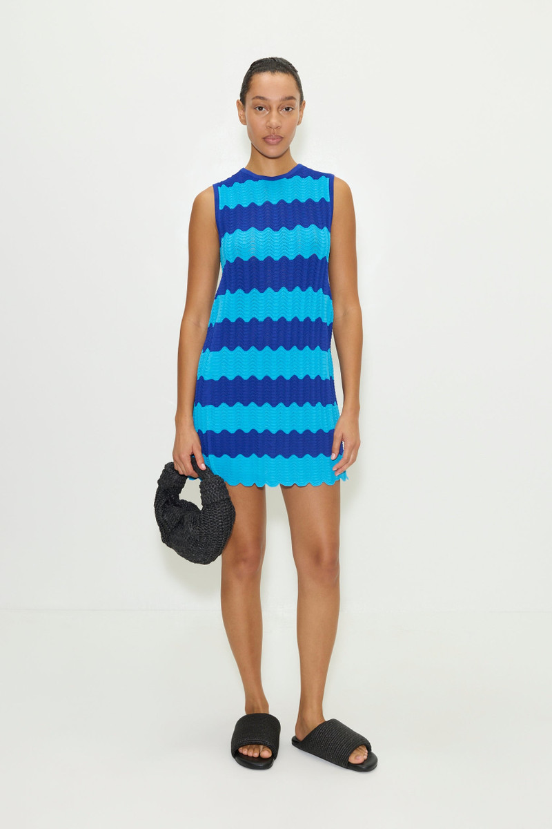 Moji Knit Mini Dress in Blue Tontal Wave Stripe 1
