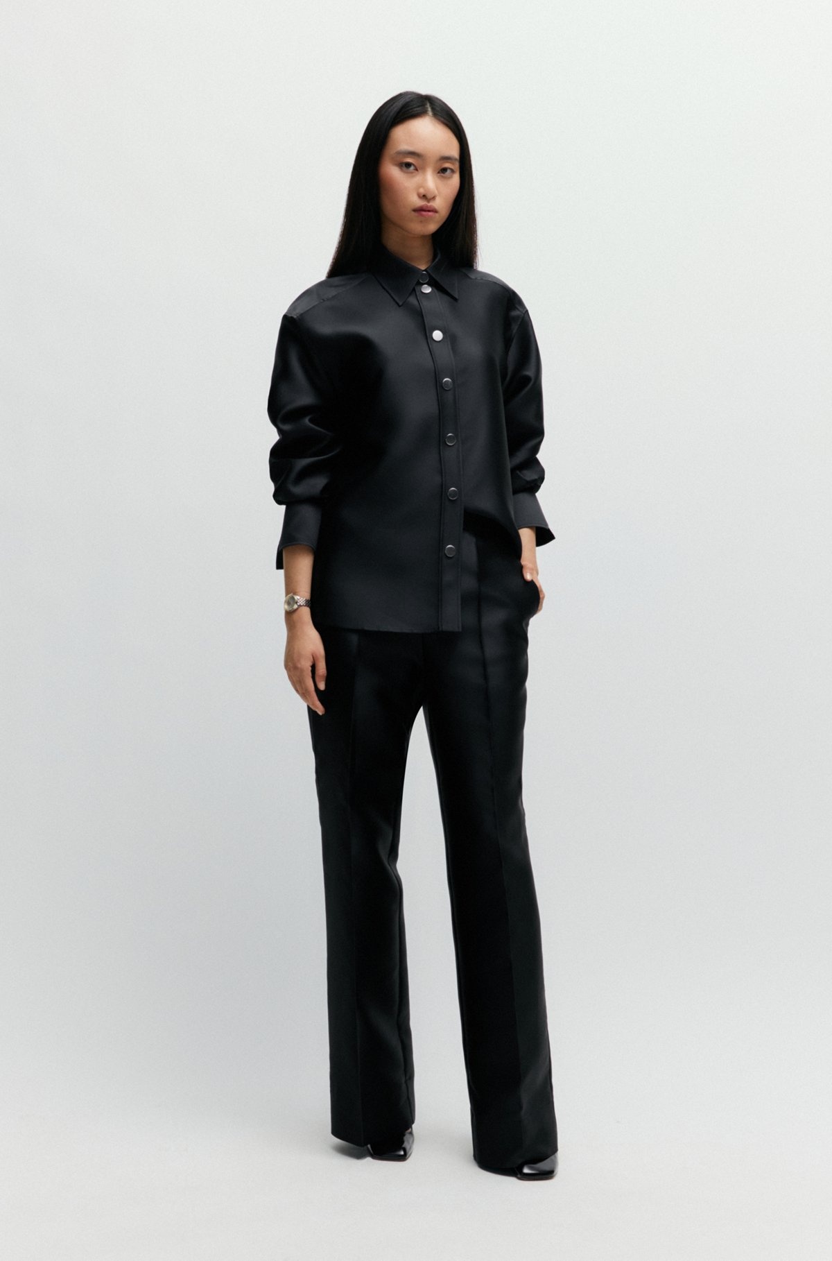 RELAXED-FIT TROUSERS IN SATIN WITH DRAWSTRING WAIST - 3