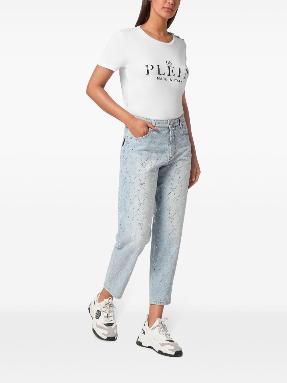 monogram crystal-embellished jeans - 2