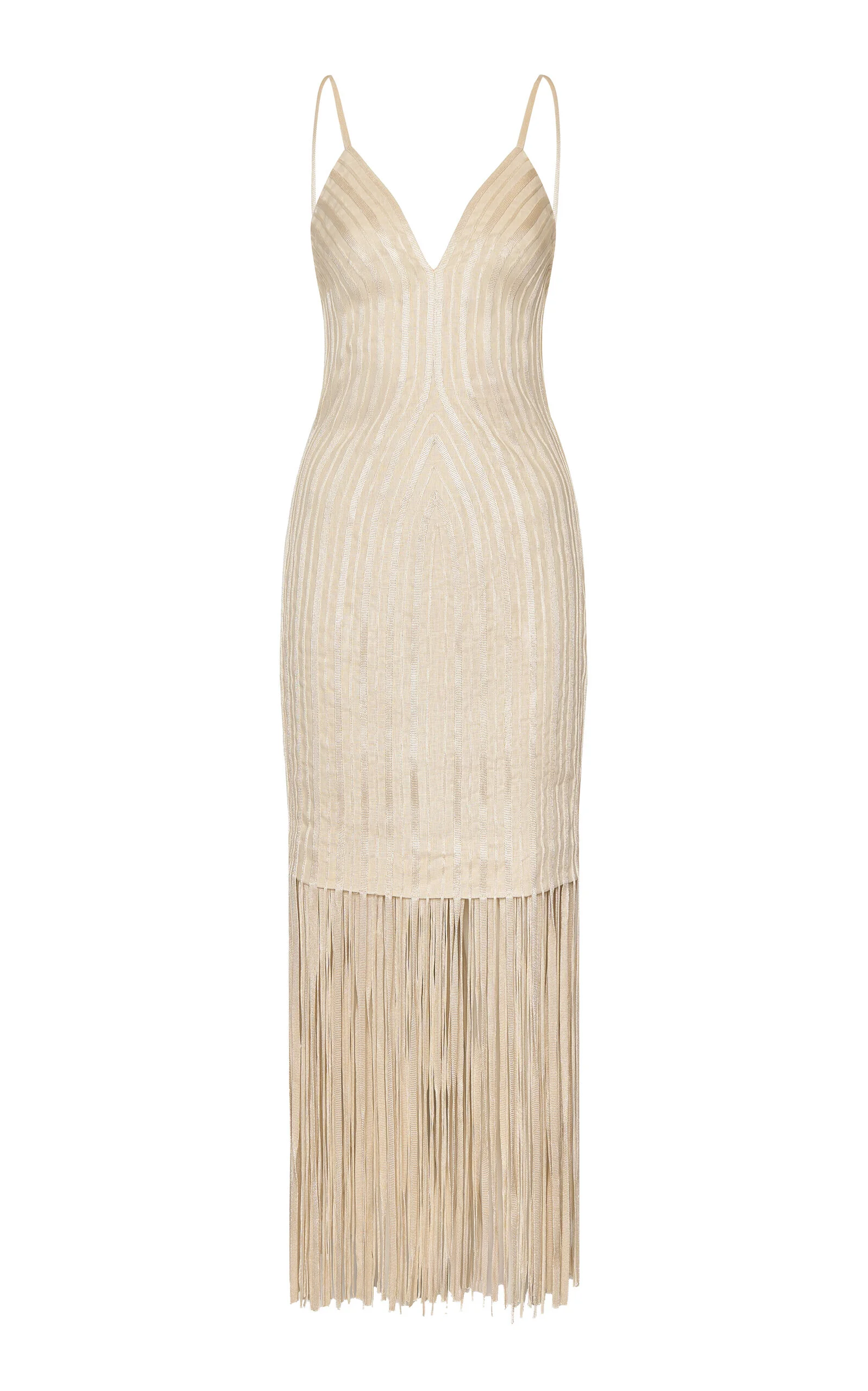 Marea Lenta Fringed Linen-Blend Midi Dress ivory - 1