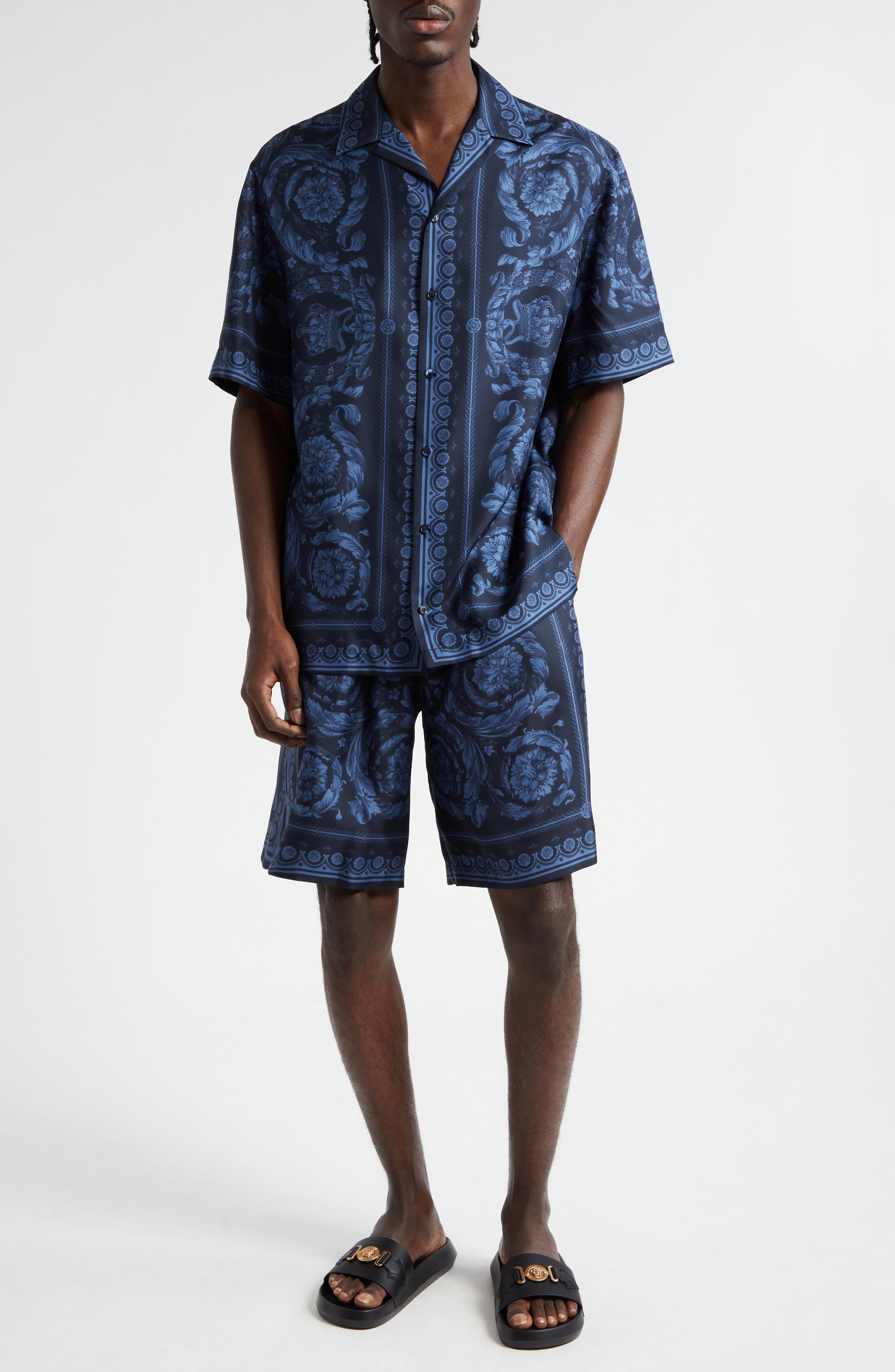 Barocco Print Silk Button-Up Shirt - 2