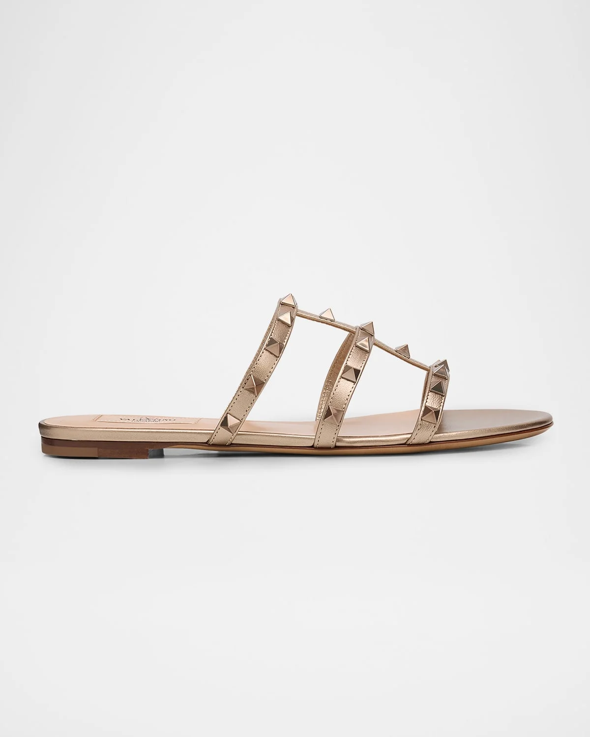 5mm Rockstud Metallic Leather Flat Slide Sandals - 1