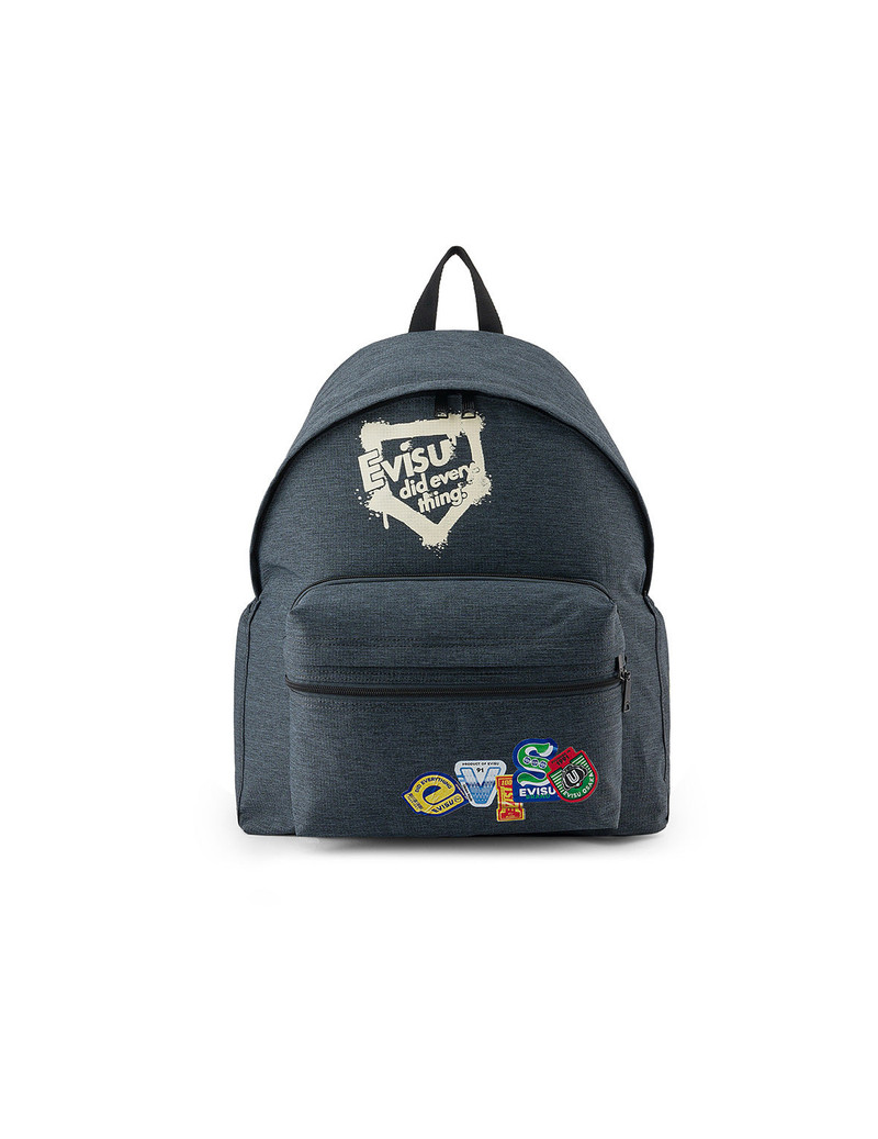 Faux Sticker Logo Print Denim Backpack 12