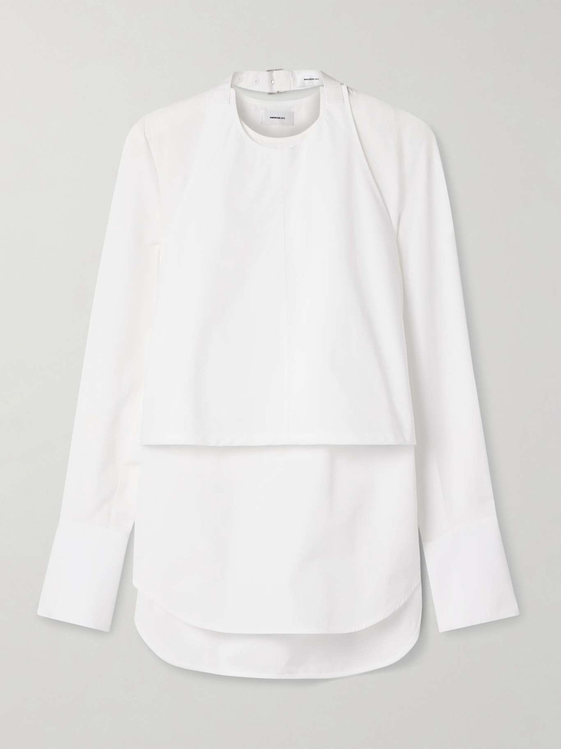 Convertible layered buckled cotton-poplin shirt White - 1