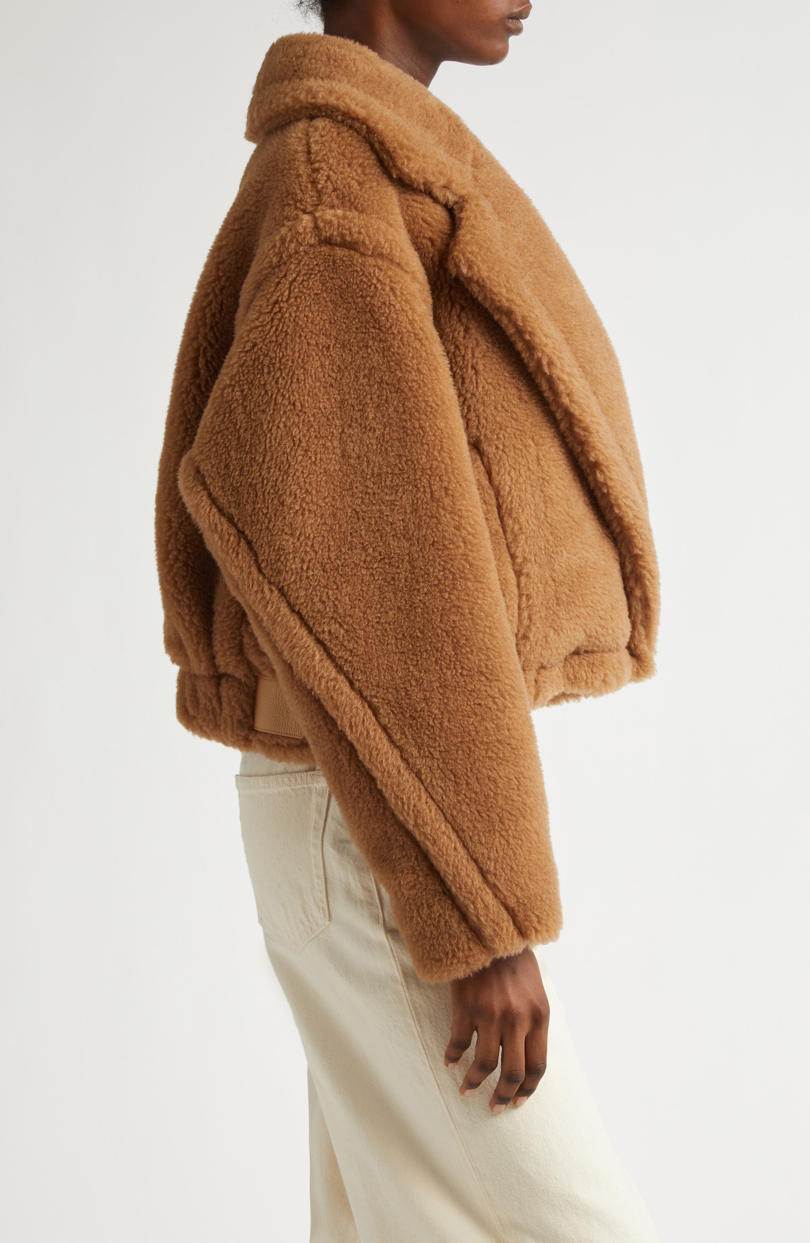Max Mara Gardone Teddy Bear Icon Crop Jacket in Camel at Nordstrom - 3