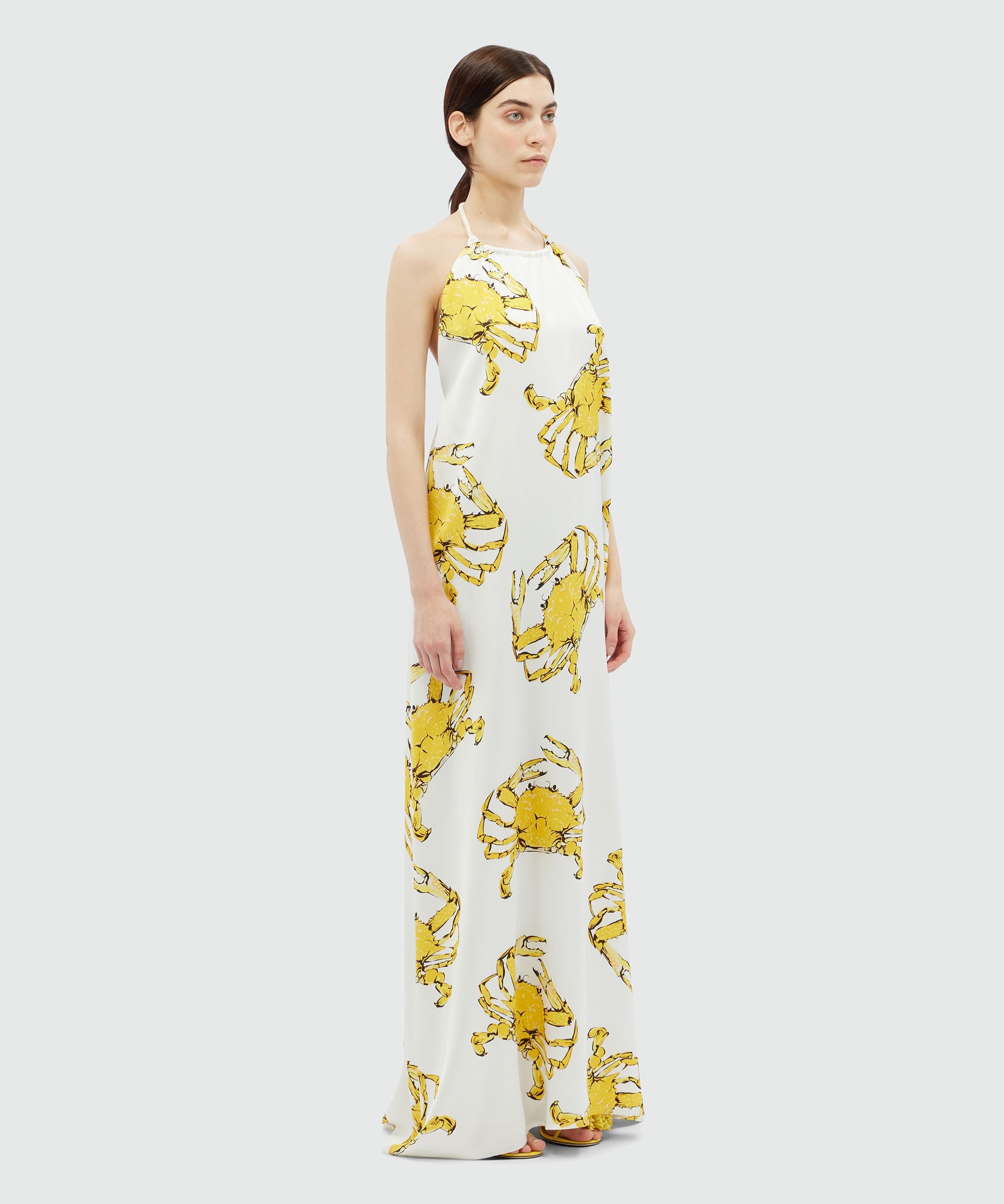 White satin maxi dress with "King crab" print - 4