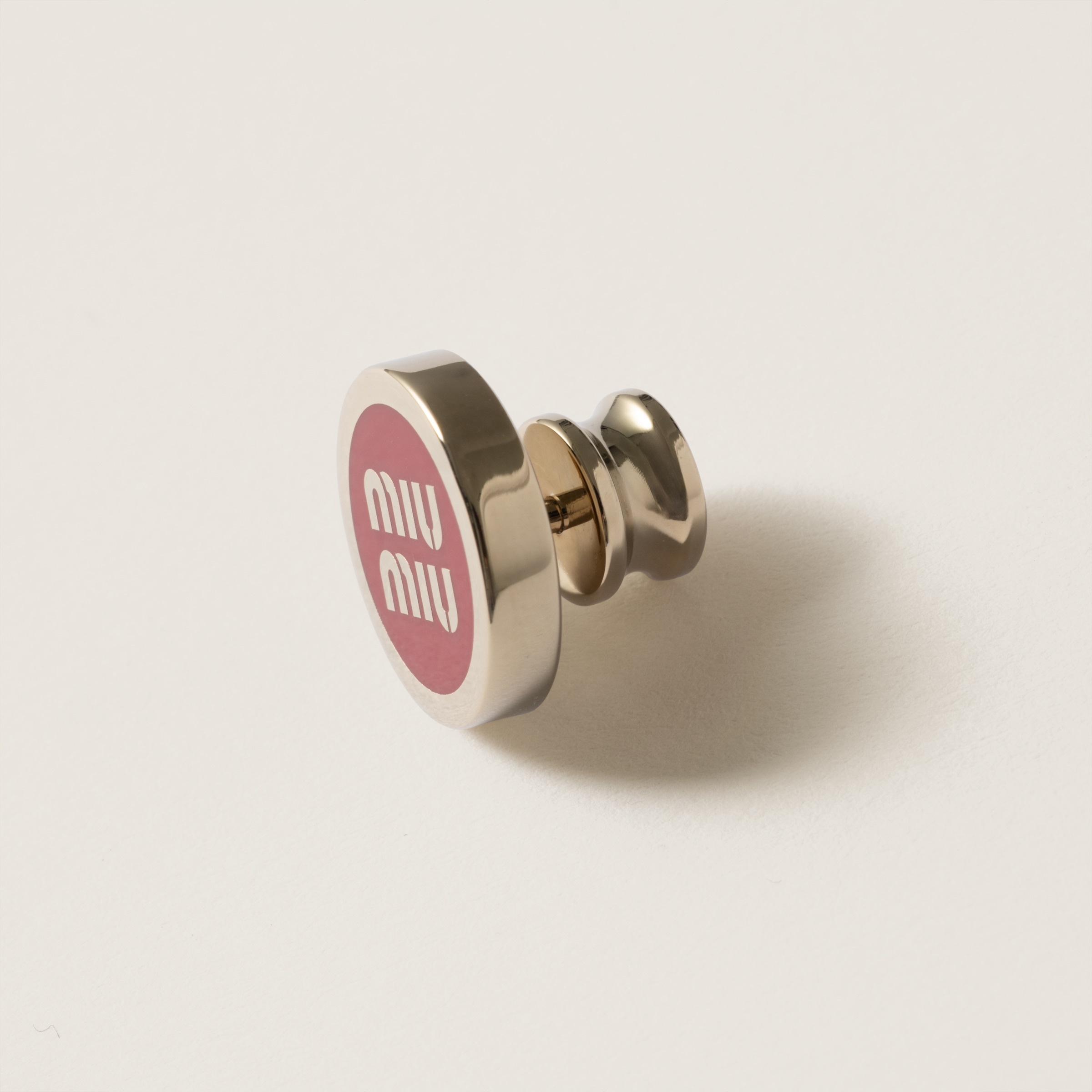 Enameled metal logo brooch - 2
