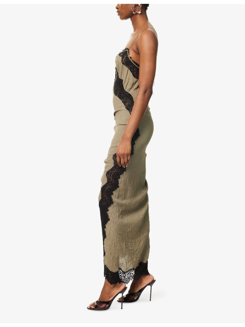 Crimped Lace Cami Crepe Midi Dress - 3